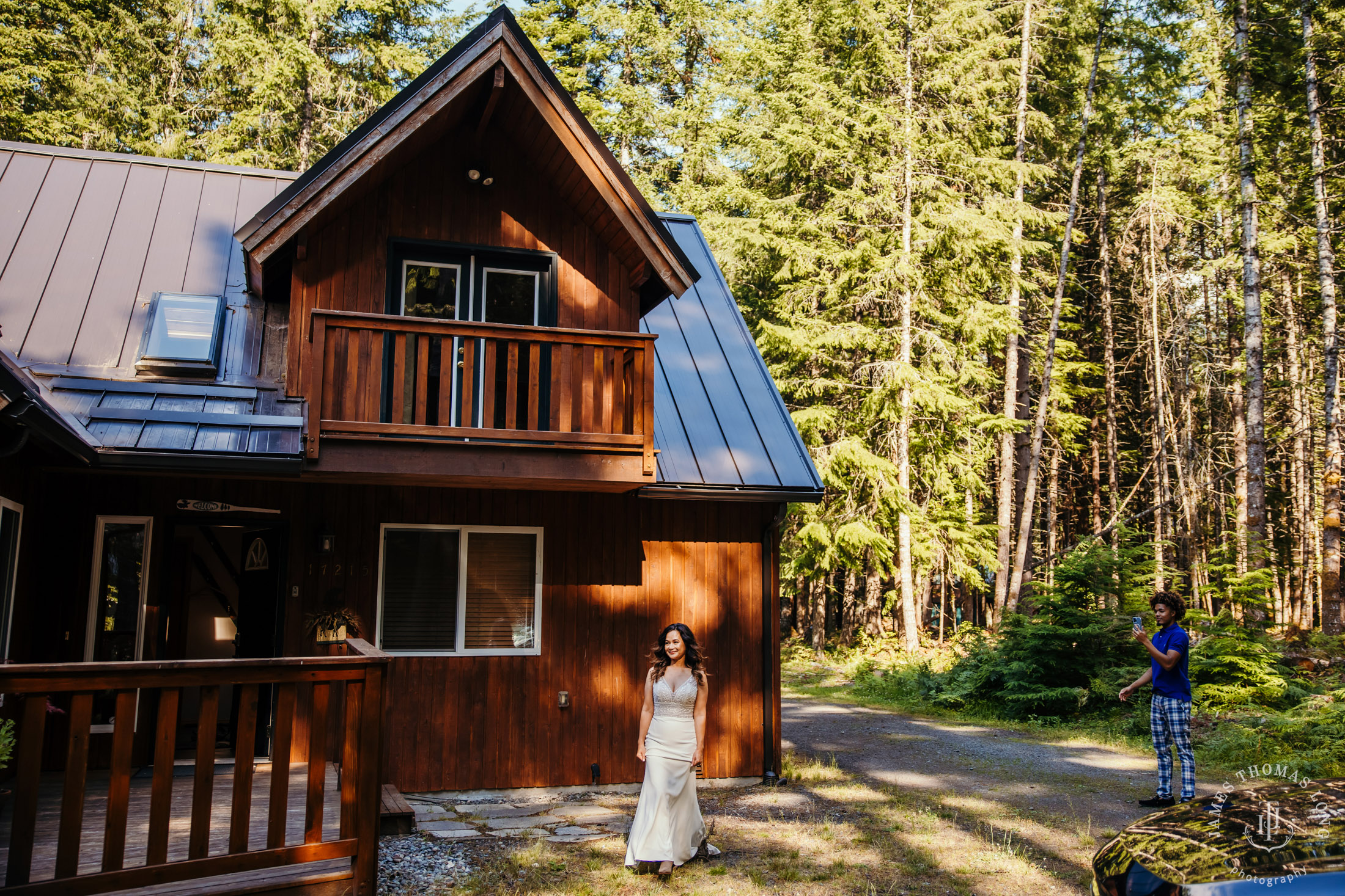 A-frame cabin elopement near Crystal Mountain Washington by Seattle elopement photographer James Thomas Long Photography