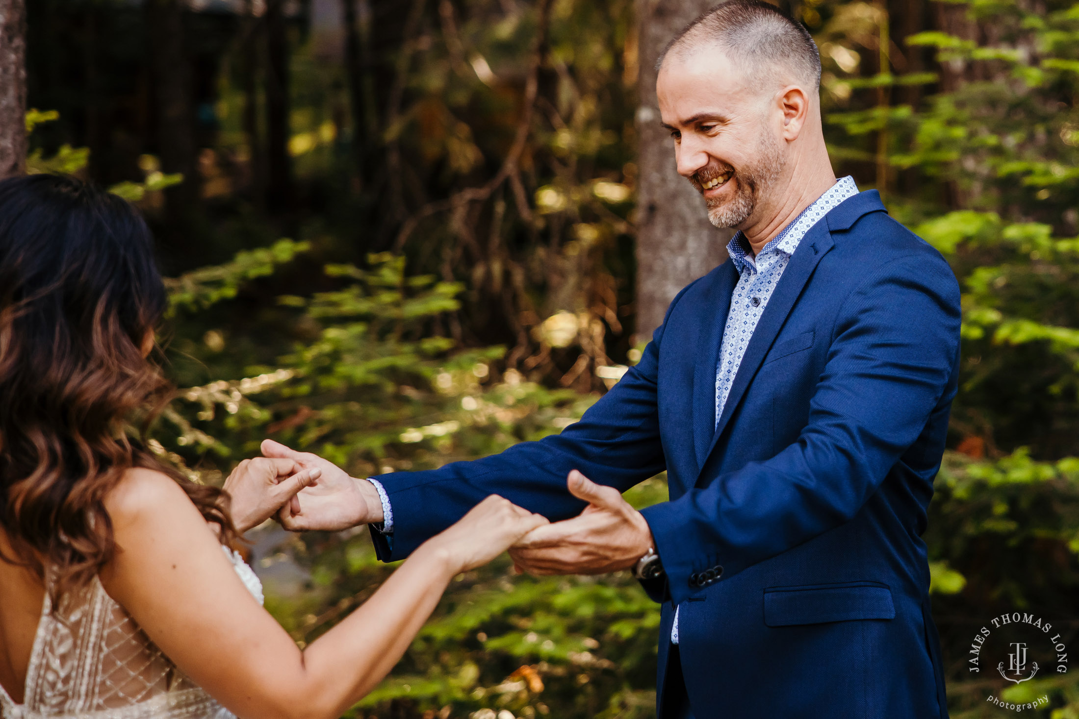 A-frame cabin elopement near Crystal Mountain Washington by Seattle elopement photographer James Thomas Long Photography