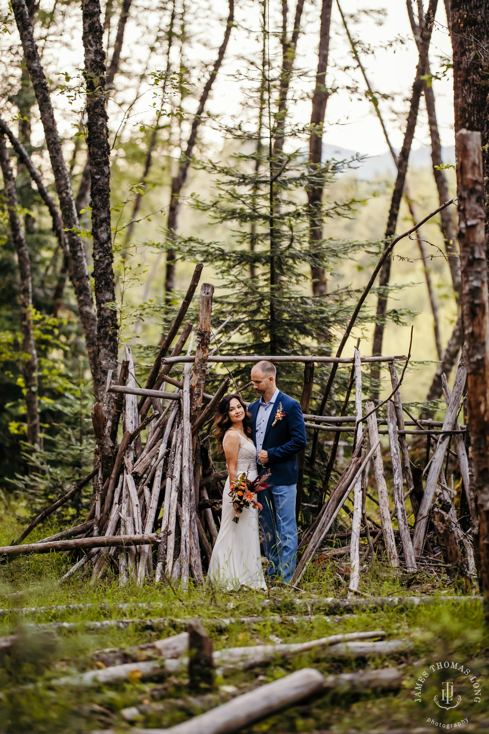 A-frame cabin elopement near Crystal Mountain Washington by Seattle elopement photographer James Thomas Long Photography