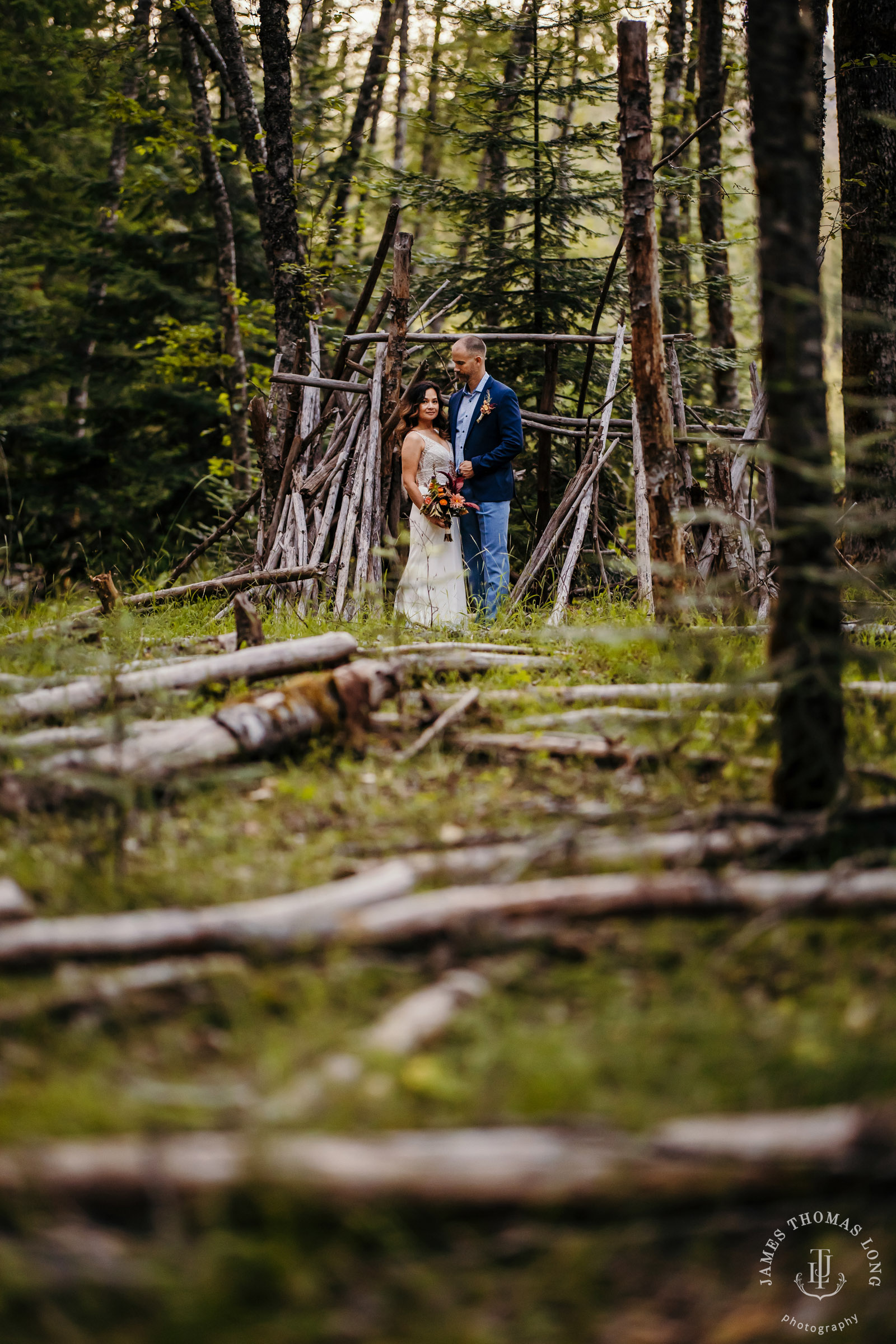 A-frame cabin elopement near Crystal Mountain Washington by Seattle elopement photographer James Thomas Long Photography