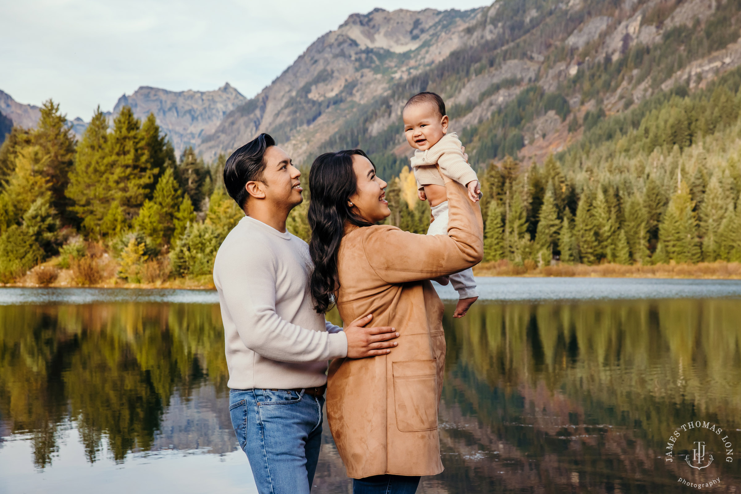Family of three session in the Cascade Mountains by Snoqualmie family photographer James Thomas Long Photography
