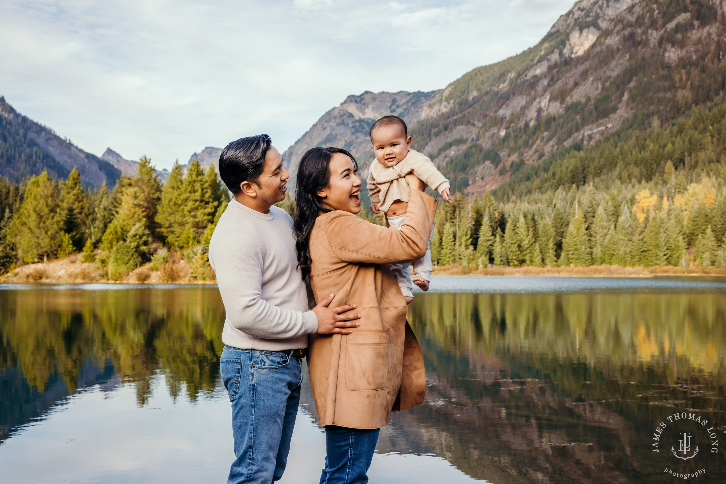 Family of three session in the Cascade Mountains by Snoqualmie family photographer James Thomas Long Photography