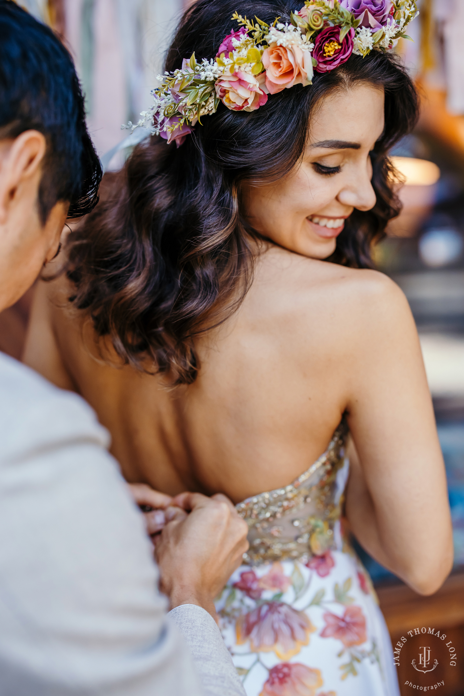 Bride getting ready for her wedding by Seattle wedding photographer James Thomas Long Photography