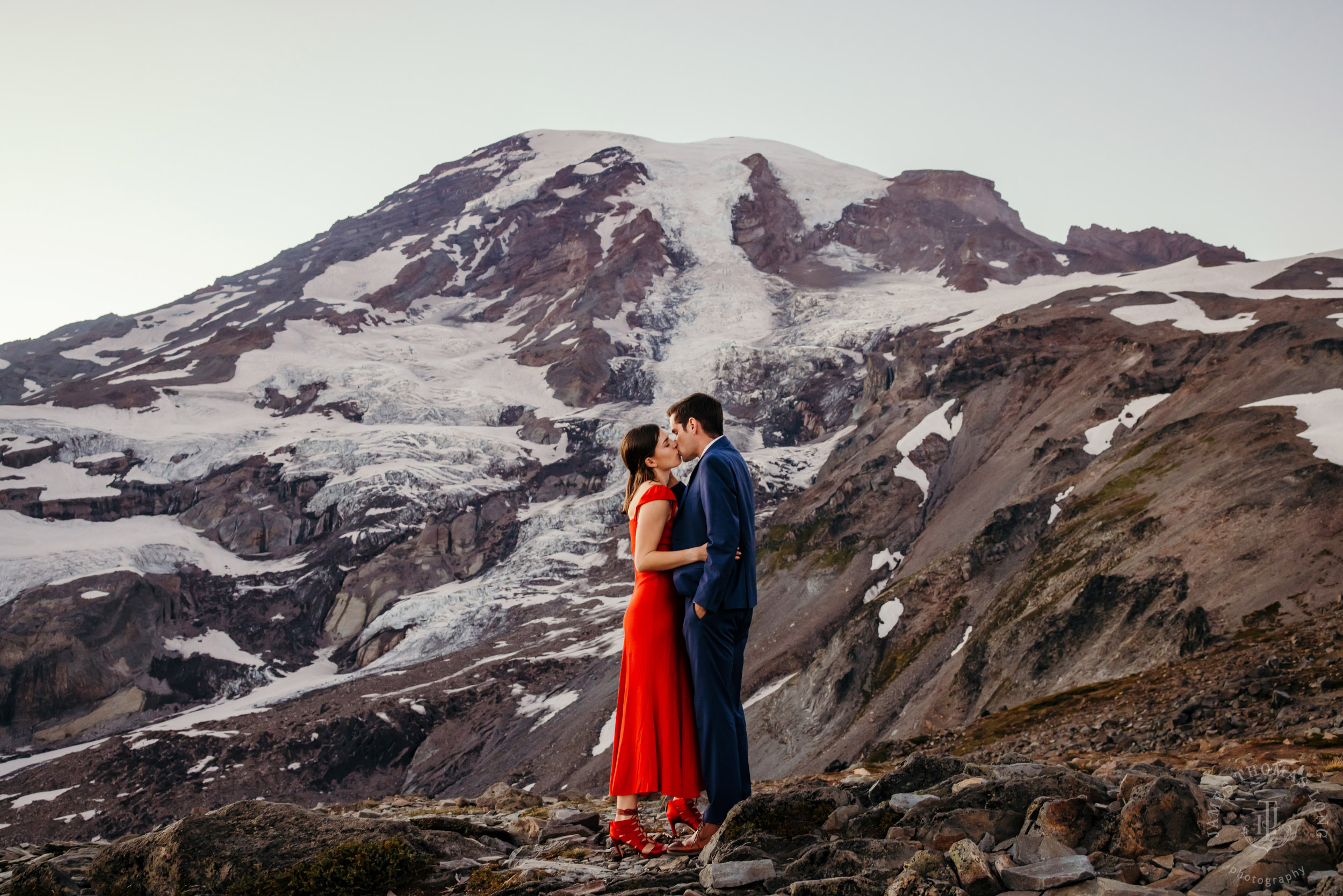 Mount Rainier adventure engagement session by Seattle adventure elopement photographer James Thomas Long Photography