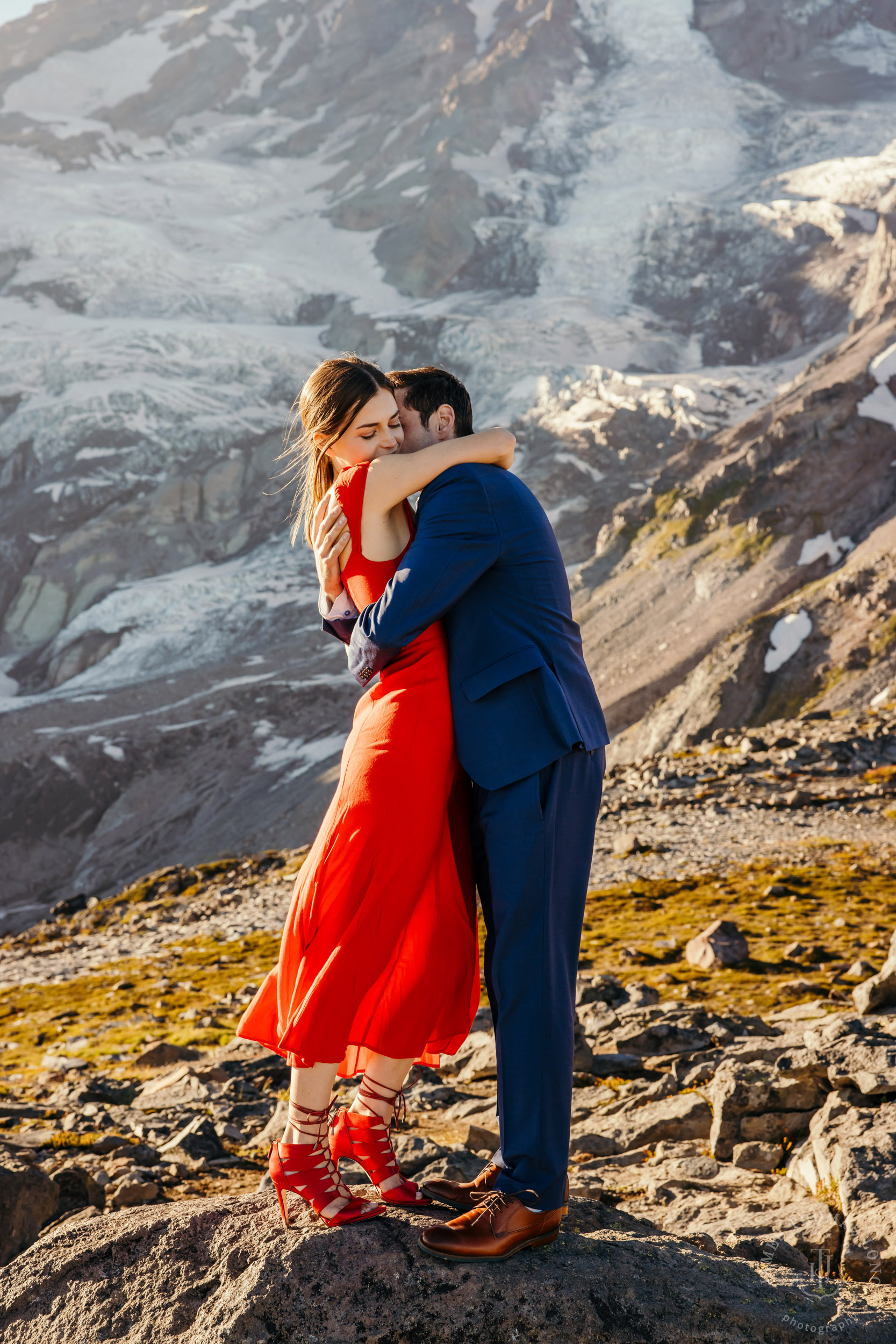 Mount Rainier adventure engagement session by Seattle adventure elopement photographer James Thomas Long Photography