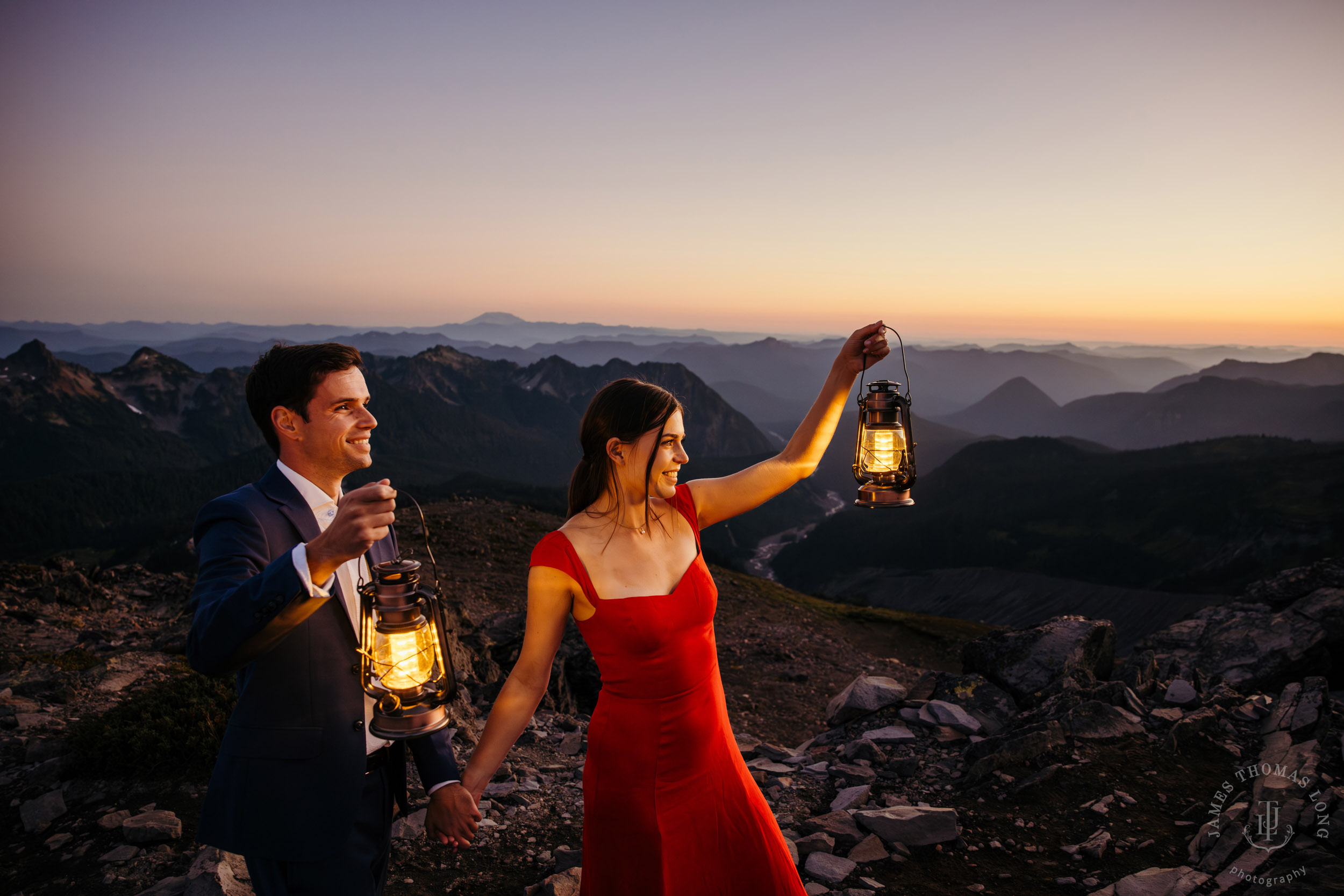 Mount Rainier adventure engagement session by Seattle adventure elopement photographer James Thomas Long Photography