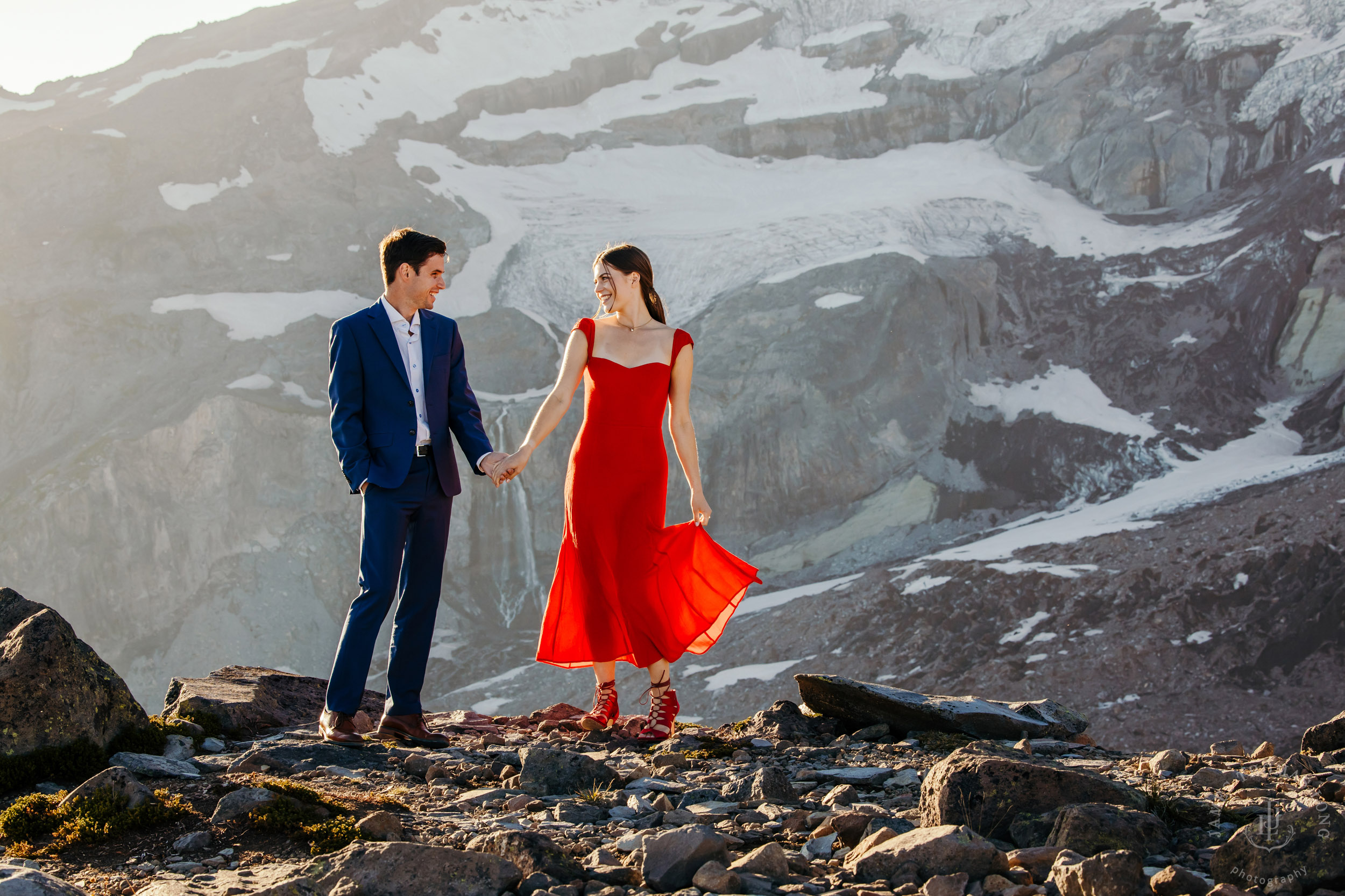 Mount Rainier adventure engagement session by Seattle adventure elopement photographer James Thomas Long Photography