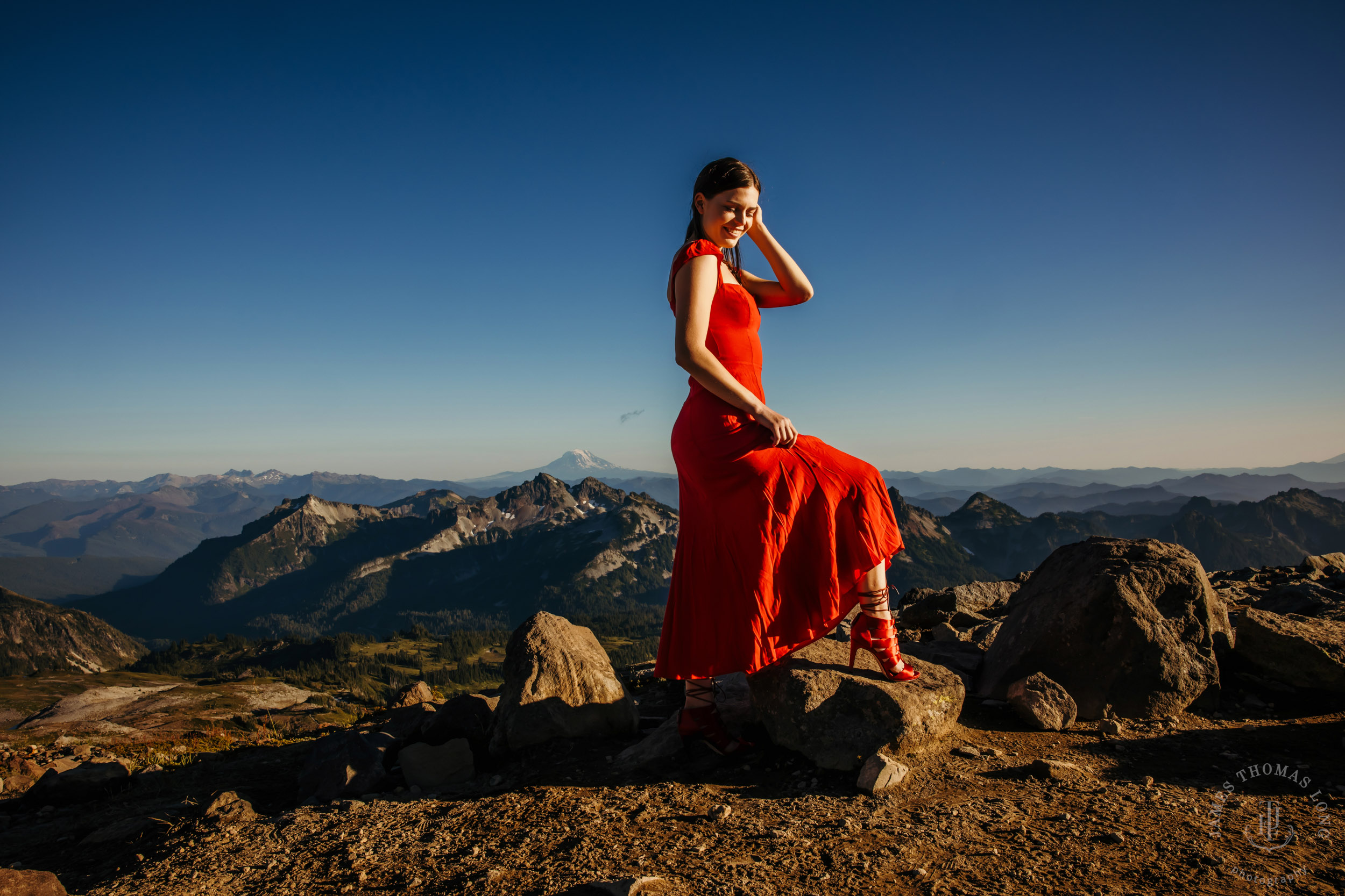 Mount Rainier adventure engagement session by Seattle adventure elopement photographer James Thomas Long Photography