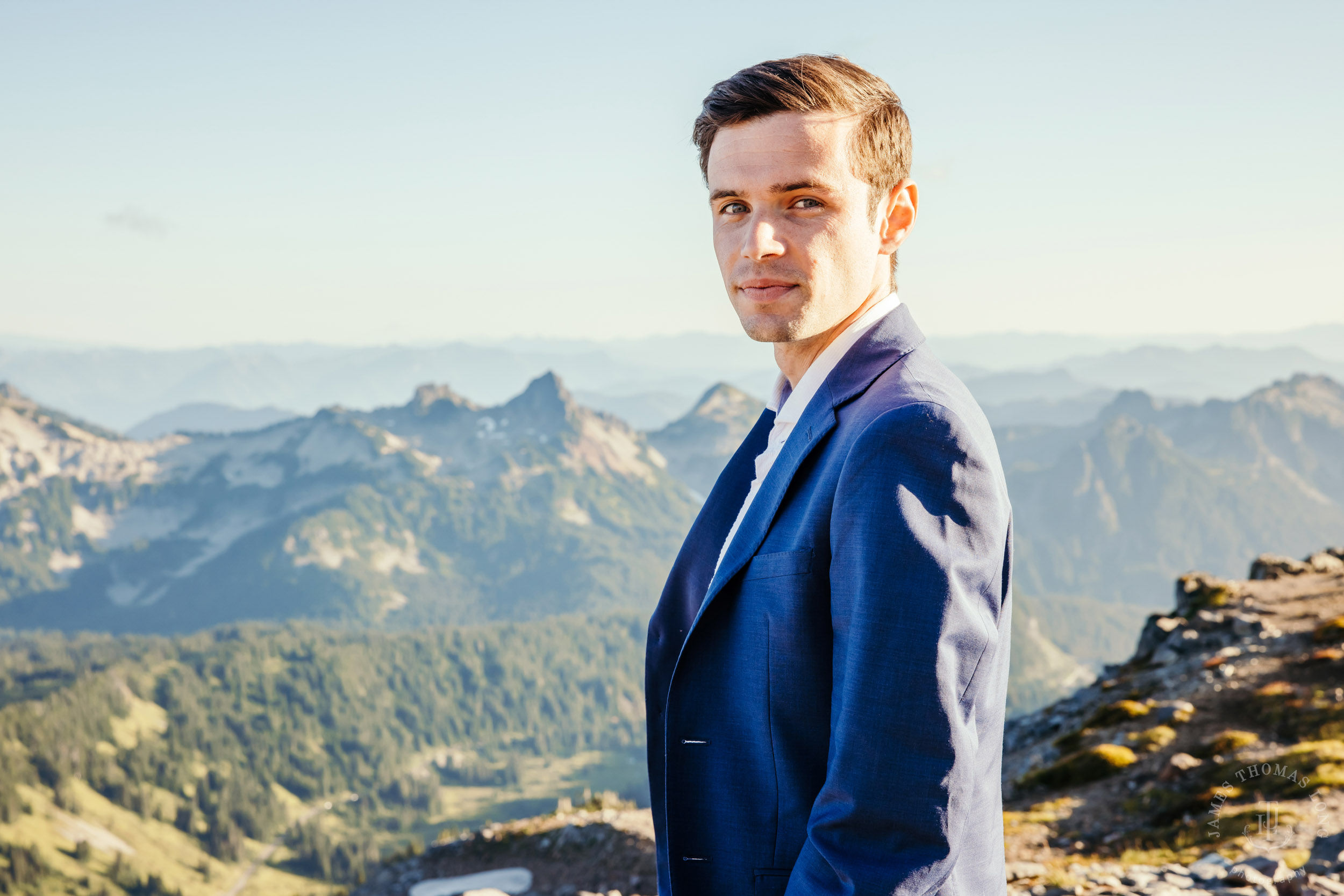 Mount Rainier adventure engagement session by Seattle adventure elopement photographer James Thomas Long Photography