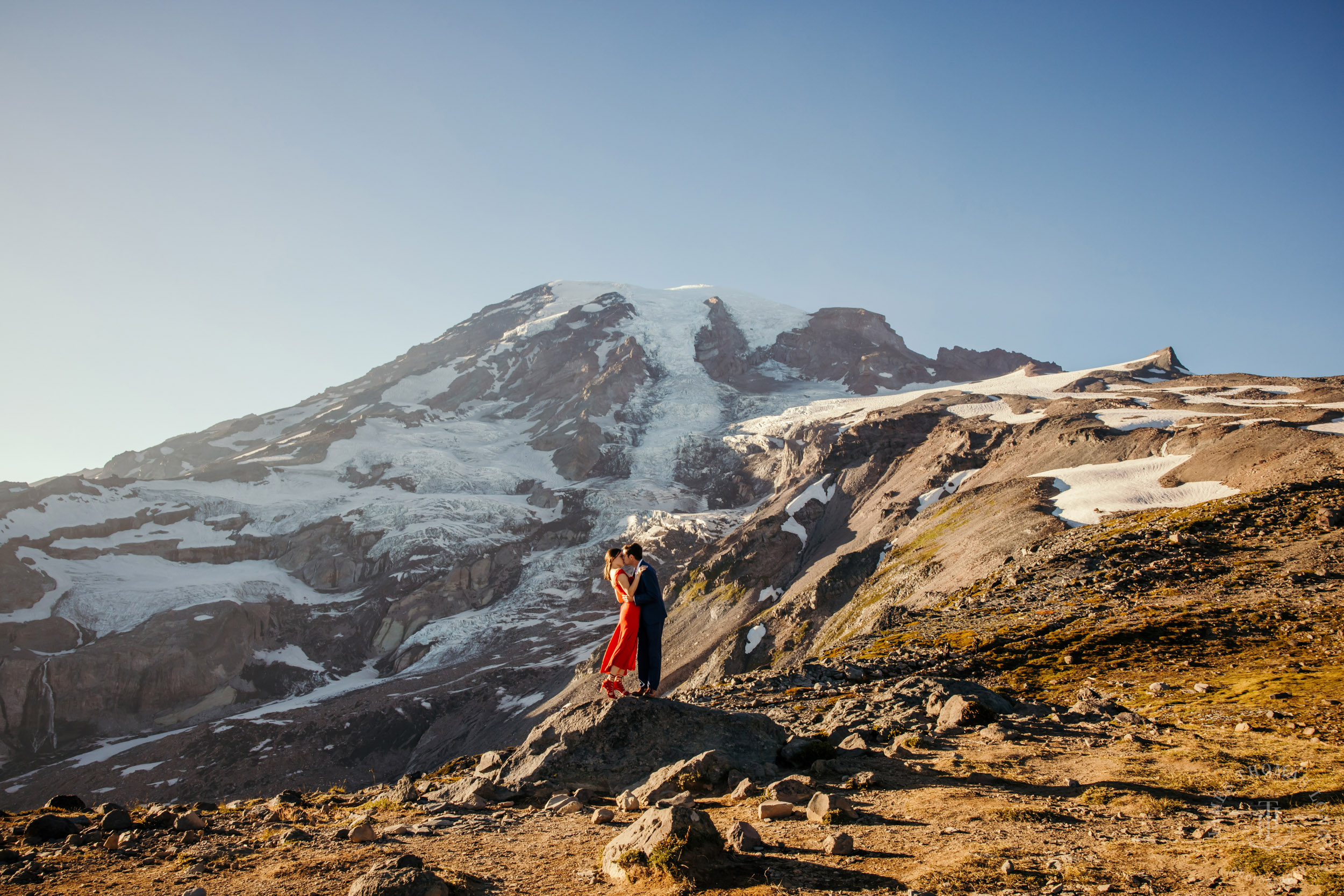 Mount Rainier adventure engagement session by Seattle adventure elopement photographer James Thomas Long Photography