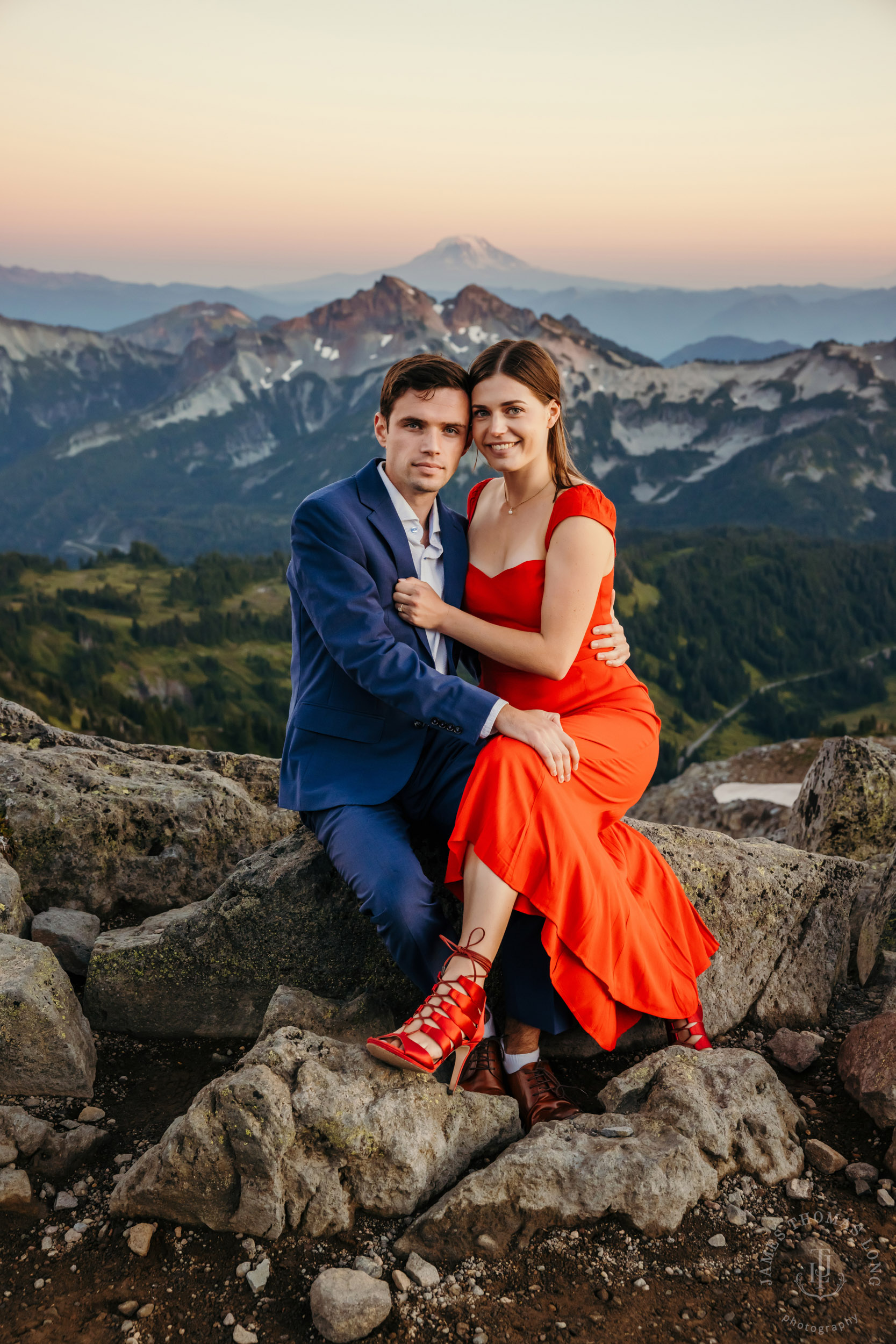 Mount Rainier adventure engagement session by Seattle adventure elopement photographer James Thomas Long Photography