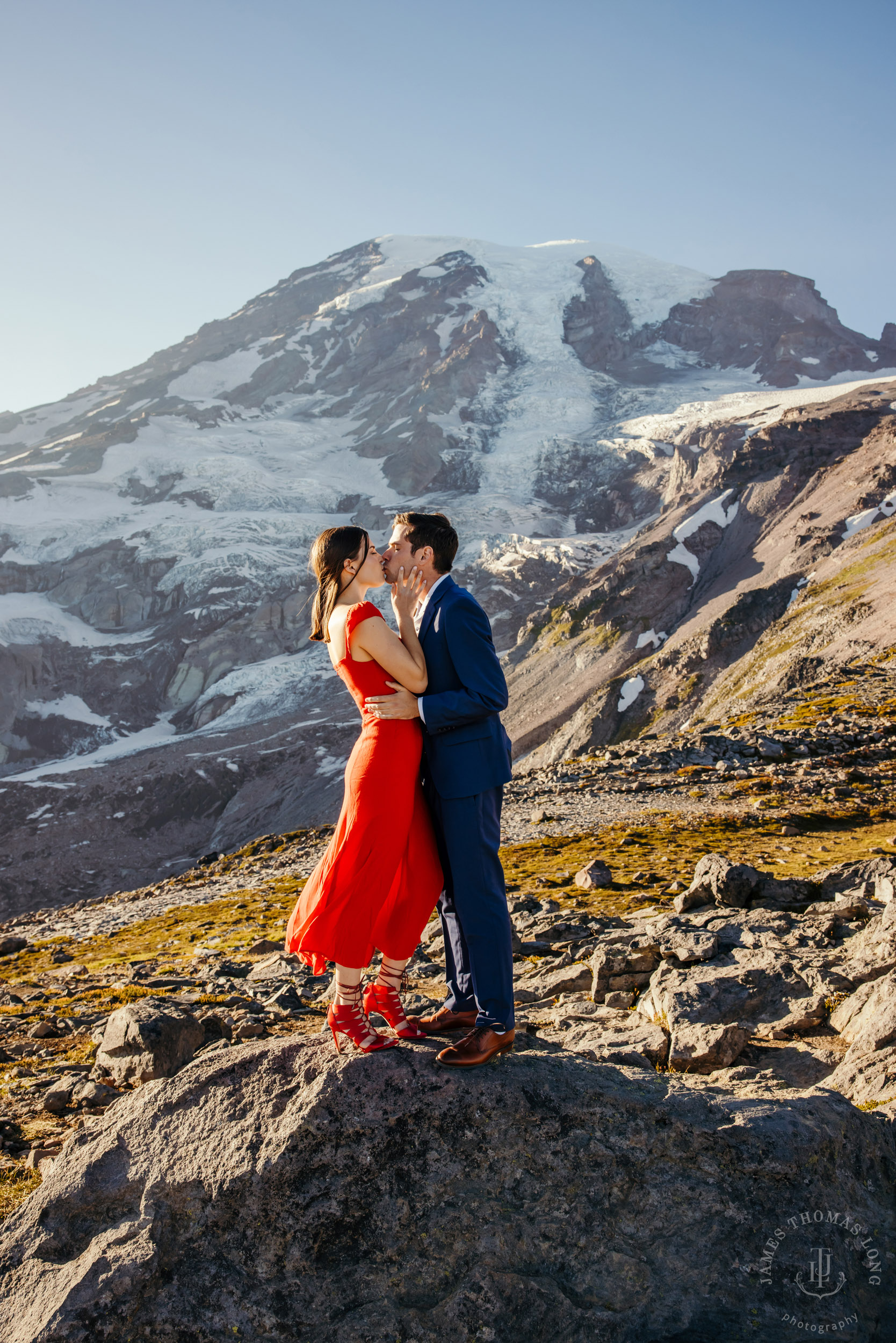 Mount Rainier adventure engagement session by Seattle adventure elopement photographer James Thomas Long Photography