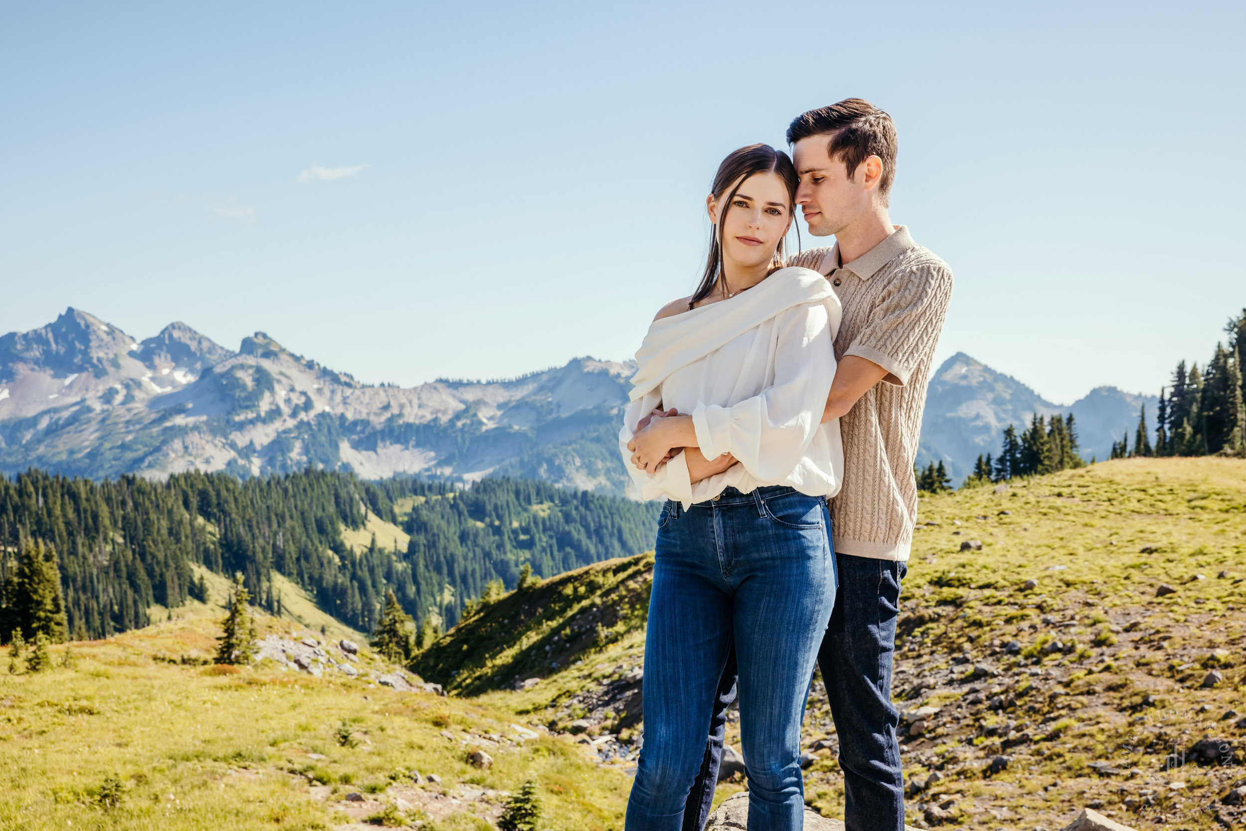 Mount Rainier adventure engagement session by Seattle adventure elopement photographer James Thomas Long Photography