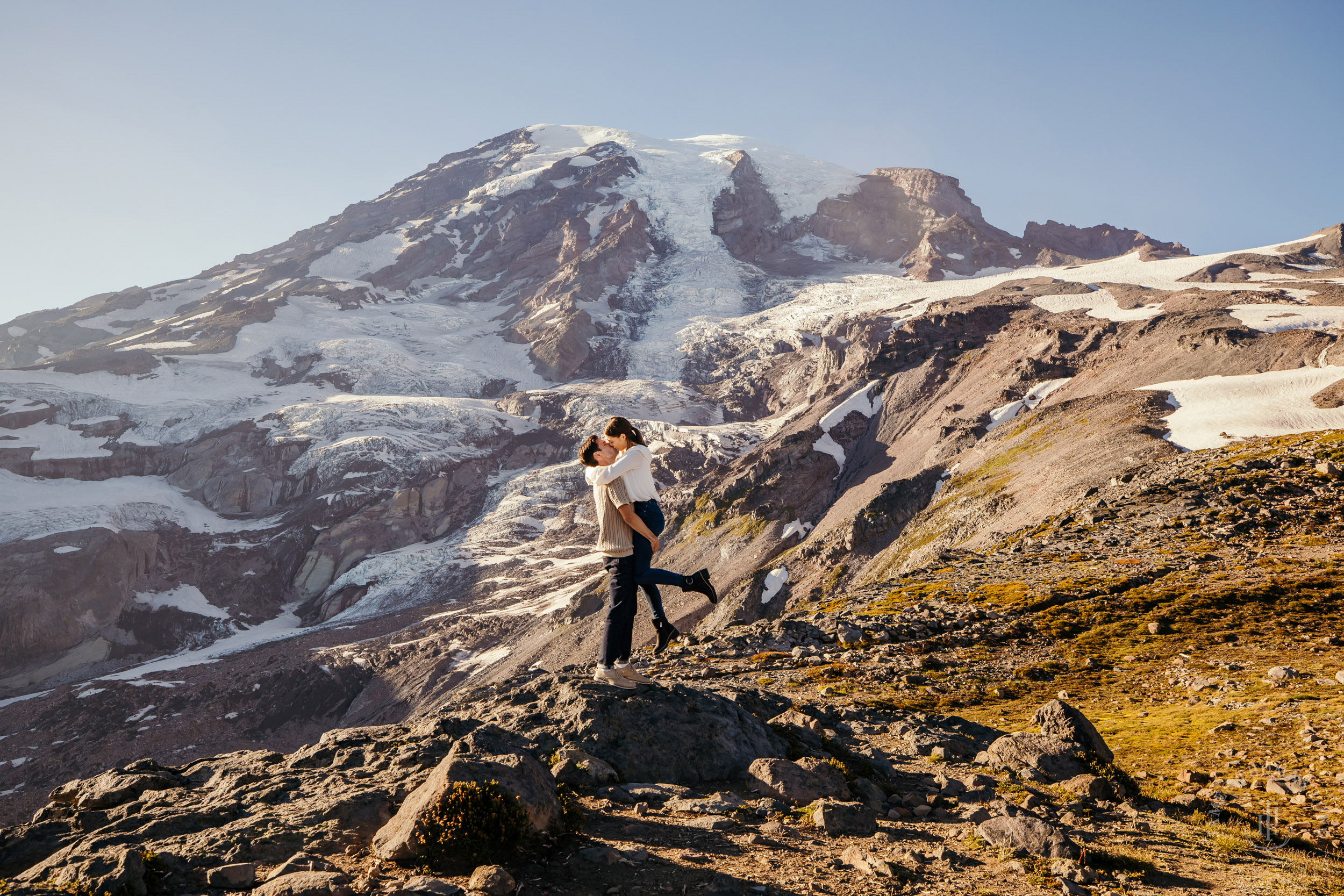 Mount Rainier adventure engagement session by Seattle adventure elopement photographer James Thomas Long Photography