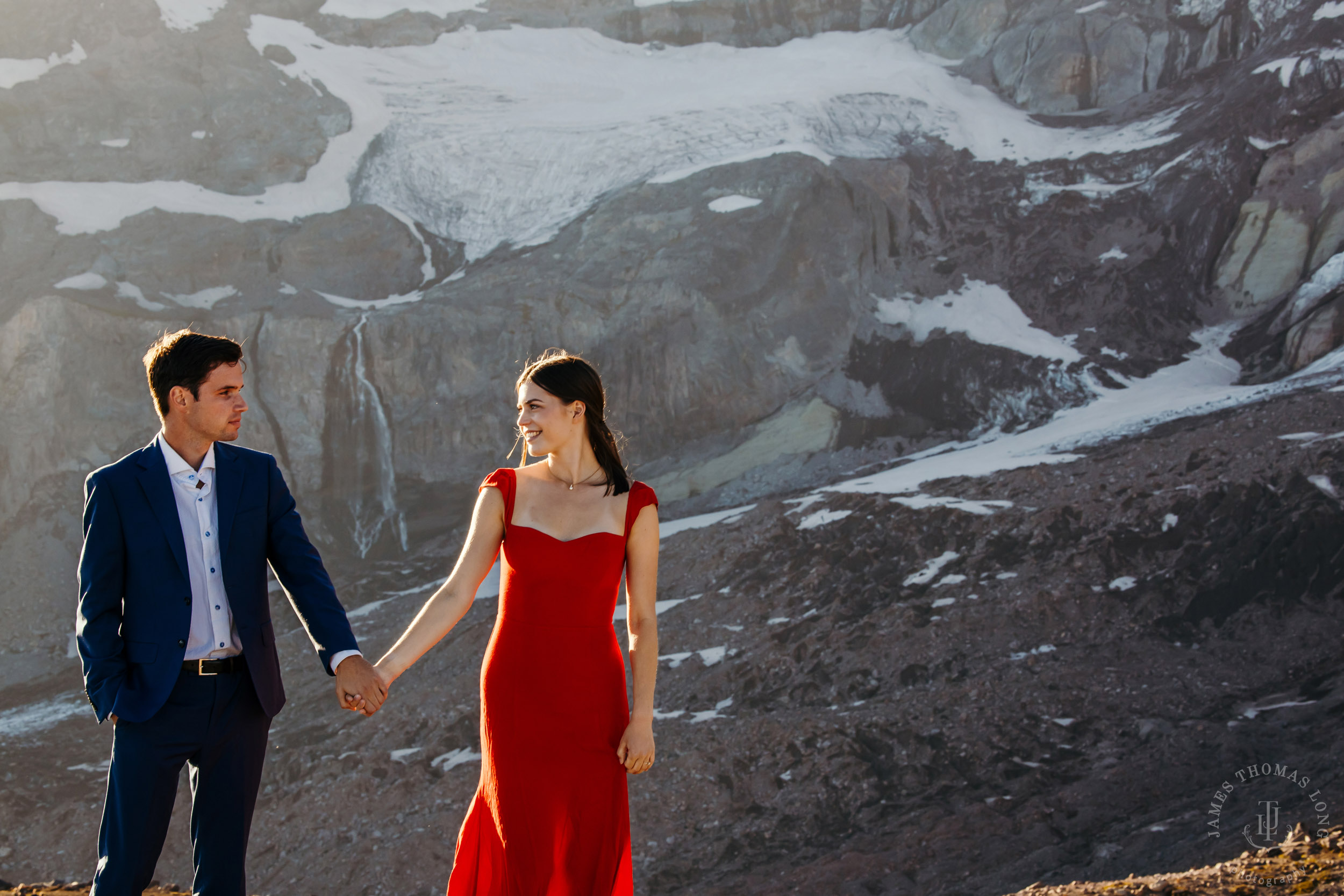 Mount Rainier adventure engagement session by Seattle adventure elopement photographer James Thomas Long Photography