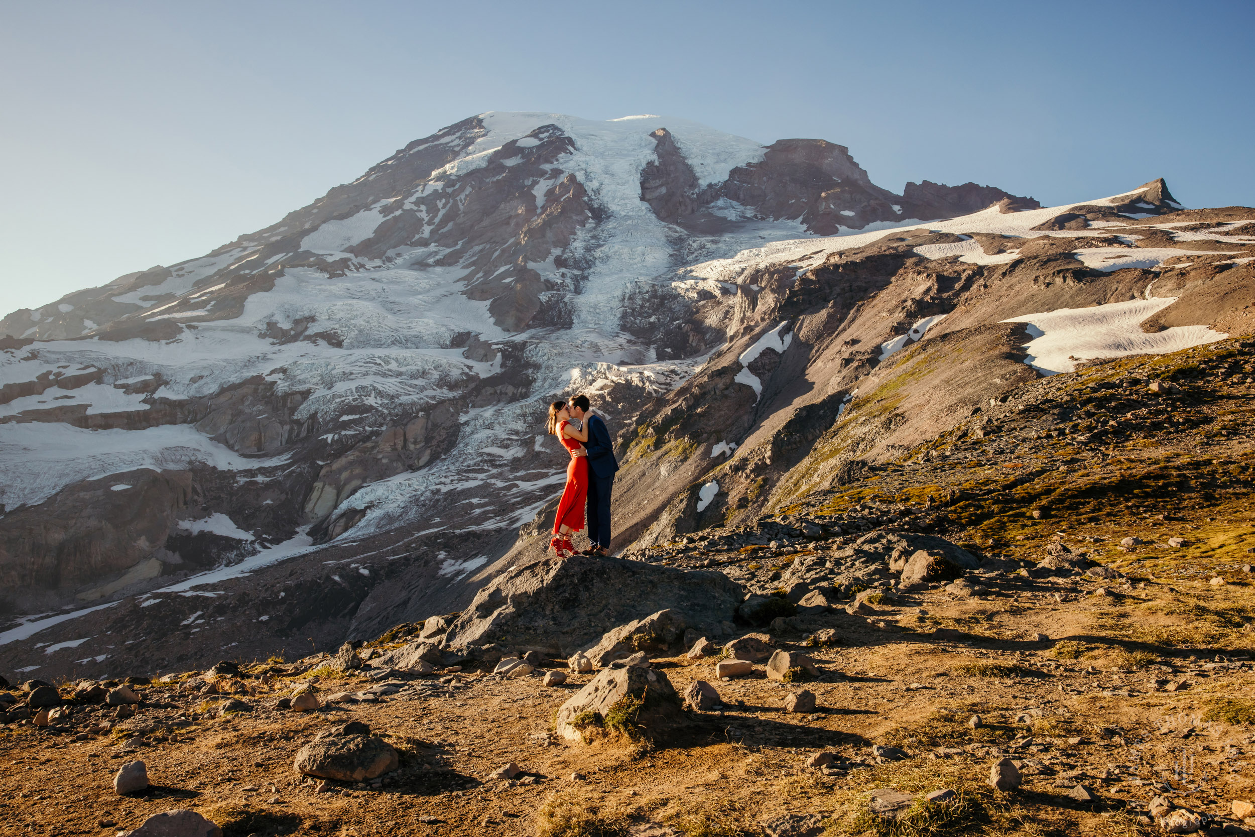 Mount Rainier adventure engagement session by Seattle adventure elopement photographer James Thomas Long Photography