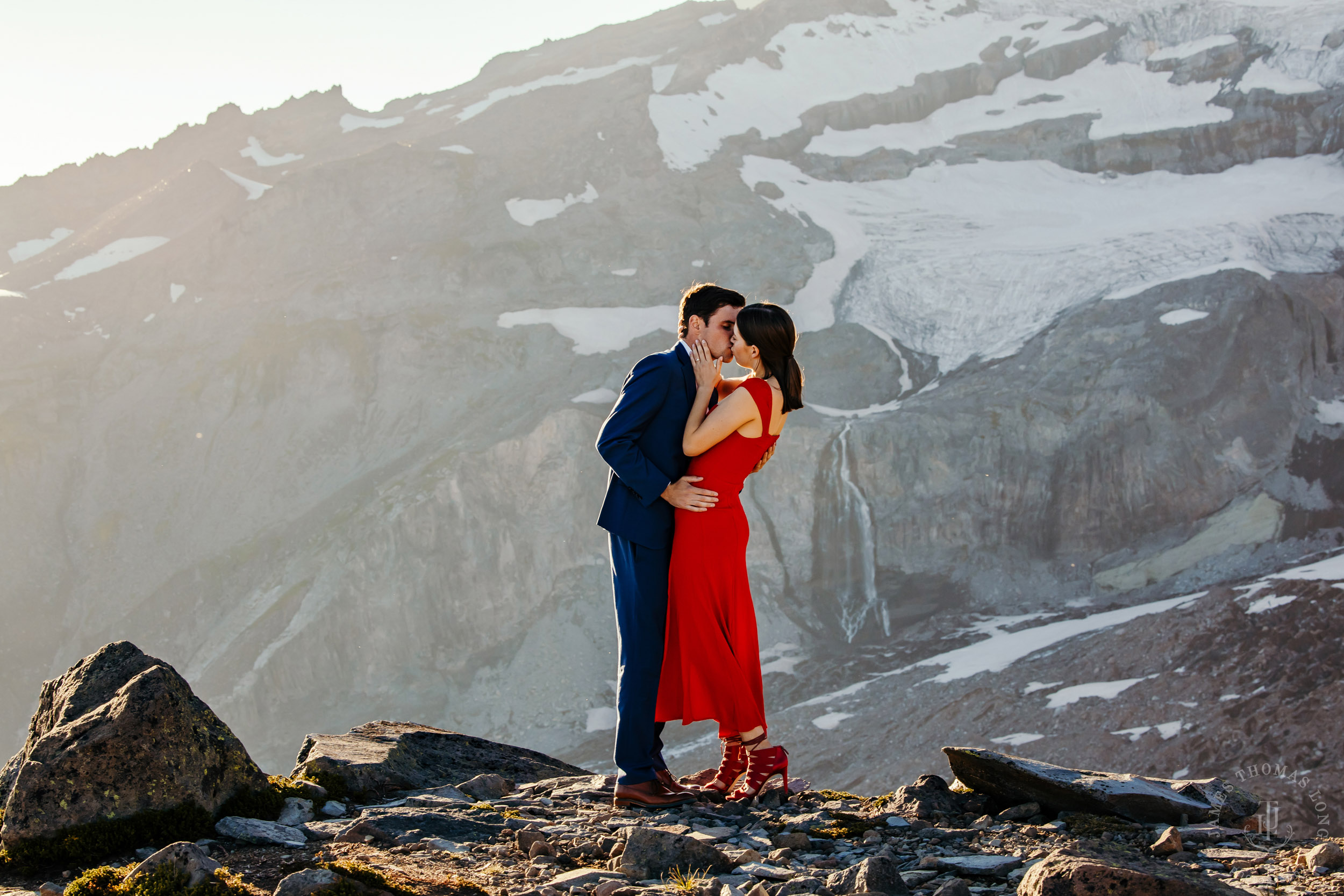 Mount Rainier adventure engagement session by Seattle adventure elopement photographer James Thomas Long Photography