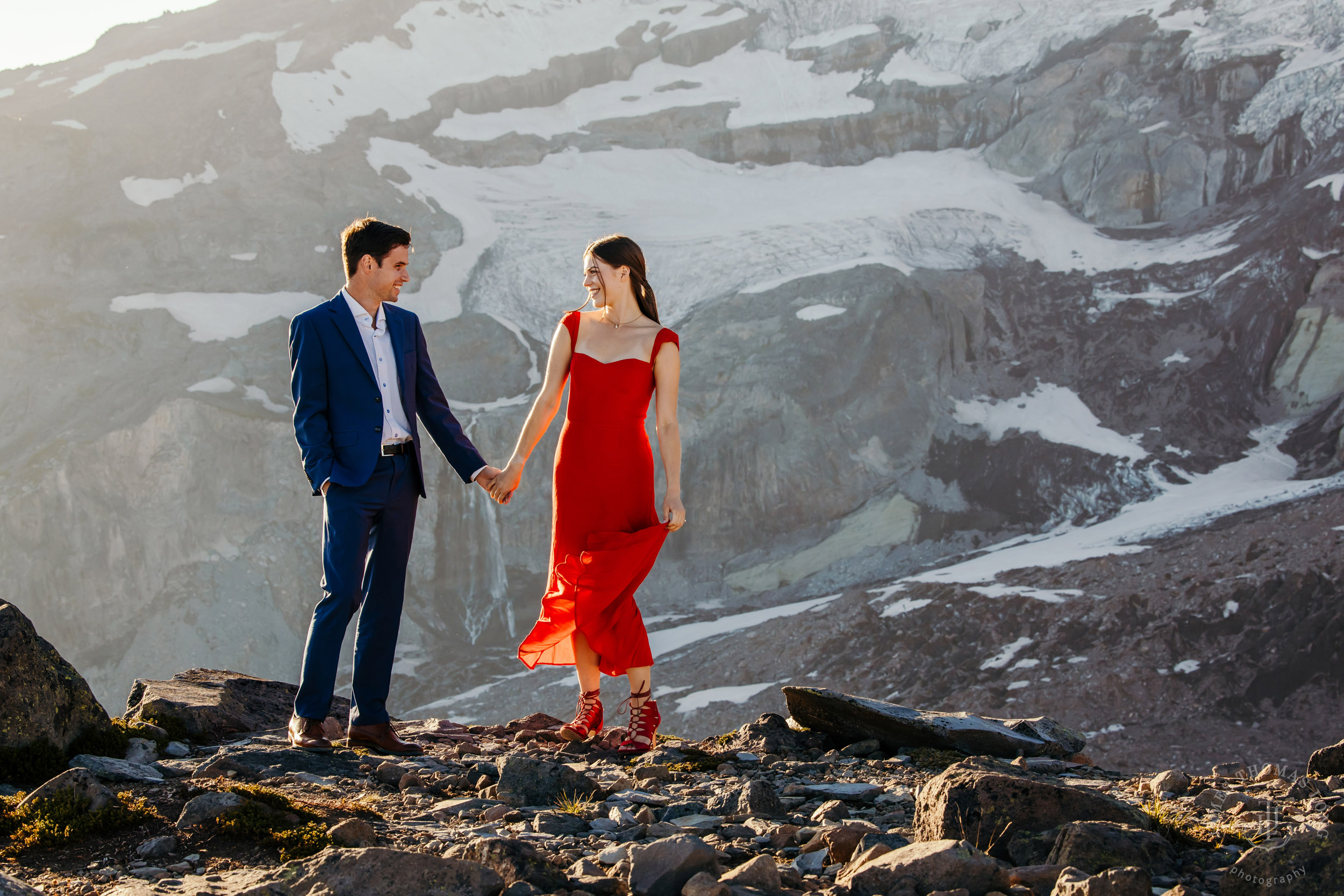 Mount Rainier adventure engagement session by Seattle adventure elopement photographer James Thomas Long Photography