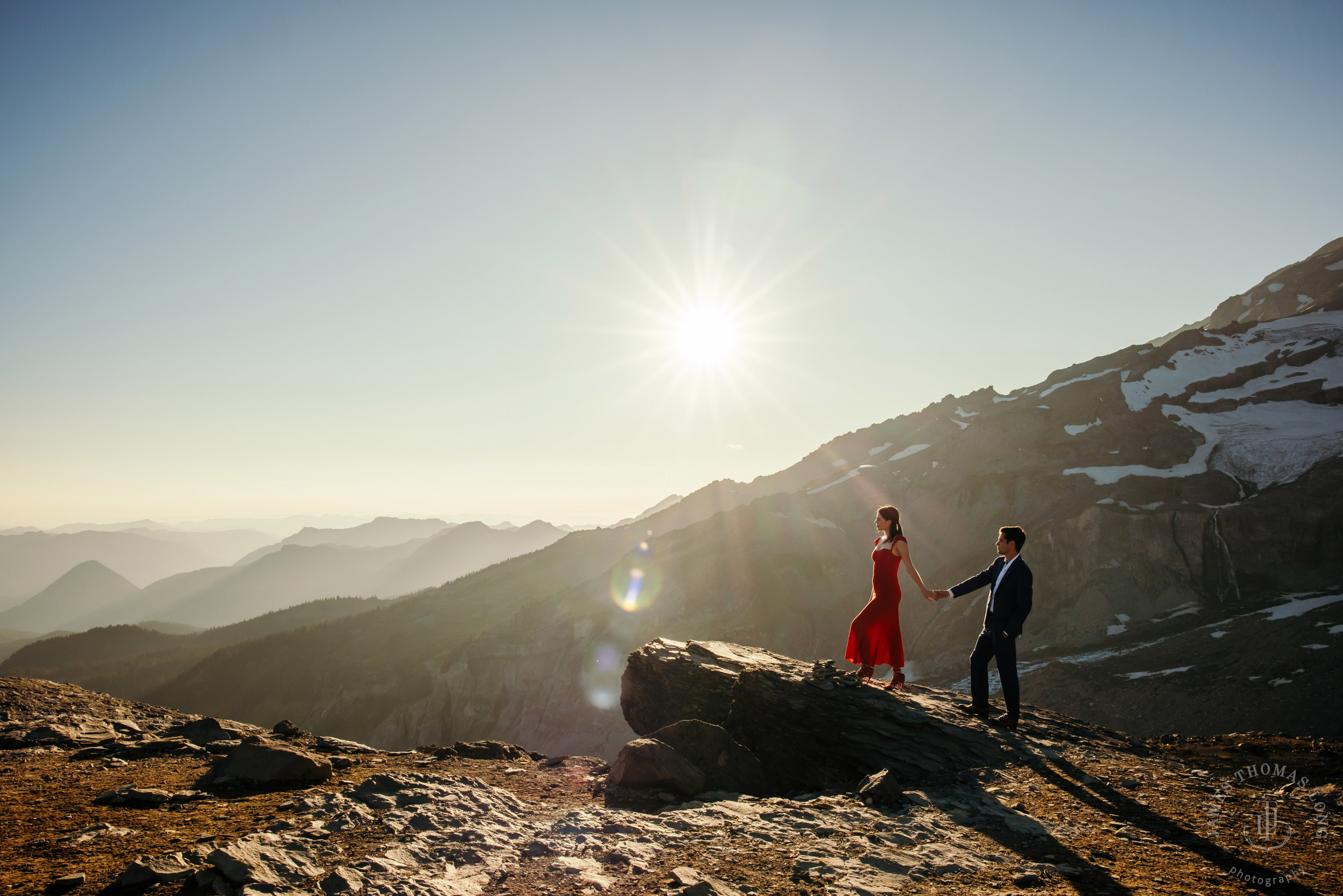 Mount Rainier adventure engagement session by Seattle adventure elopement photographer James Thomas Long Photography