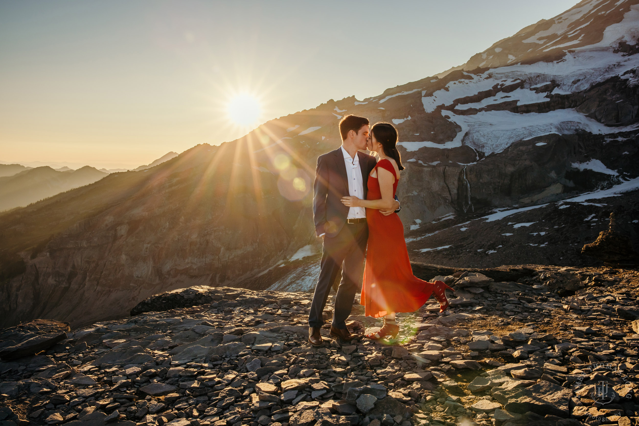 Mount Rainier adventure engagement session by Seattle adventure elopement photographer James Thomas Long Photography