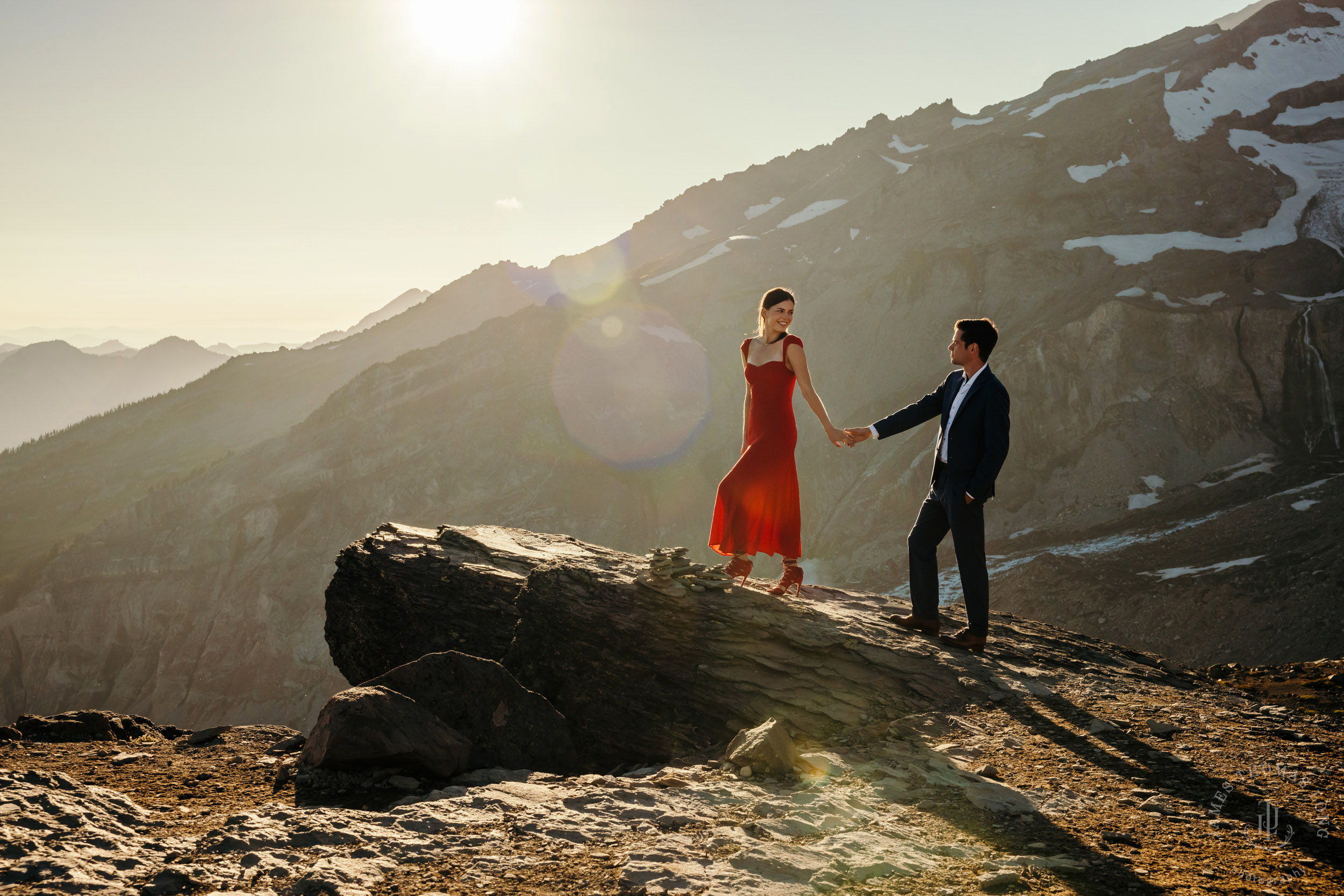 Mount Rainier adventure engagement session by Seattle adventure elopement photographer James Thomas Long Photography