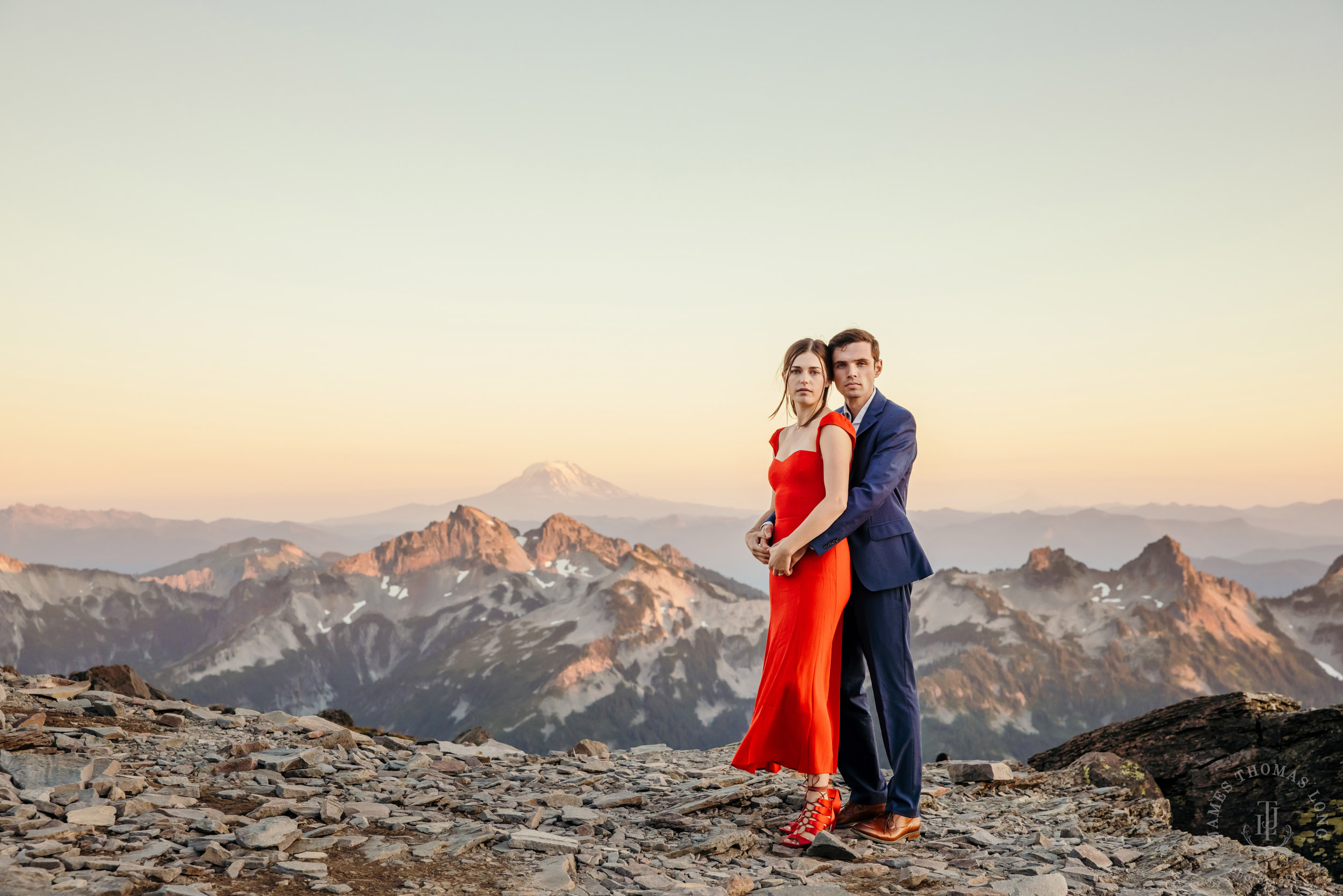 Mount Rainier adventure engagement session by Seattle adventure elopement photographer James Thomas Long Photography