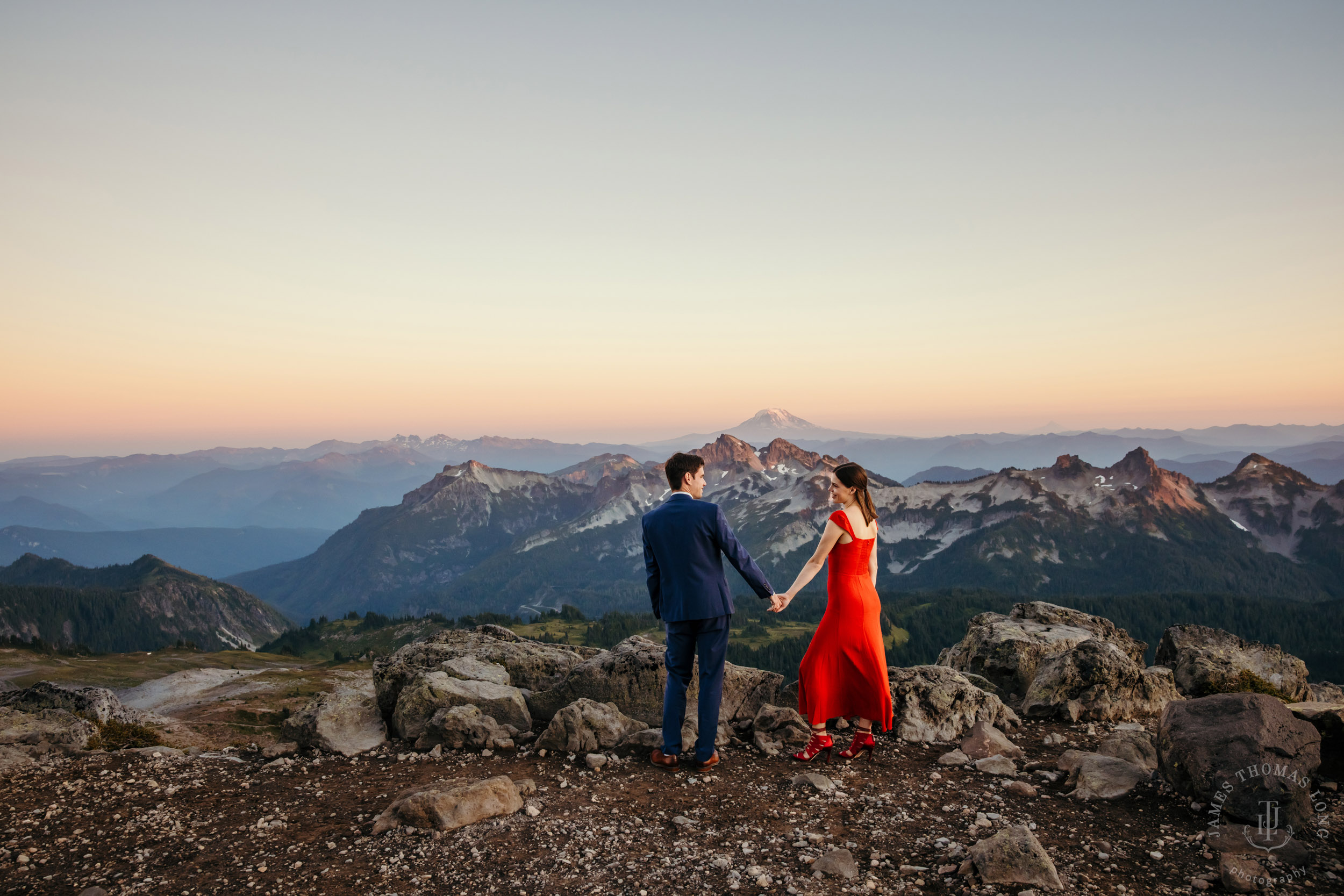 Mount Rainier adventure engagement session by Seattle adventure elopement photographer James Thomas Long Photography