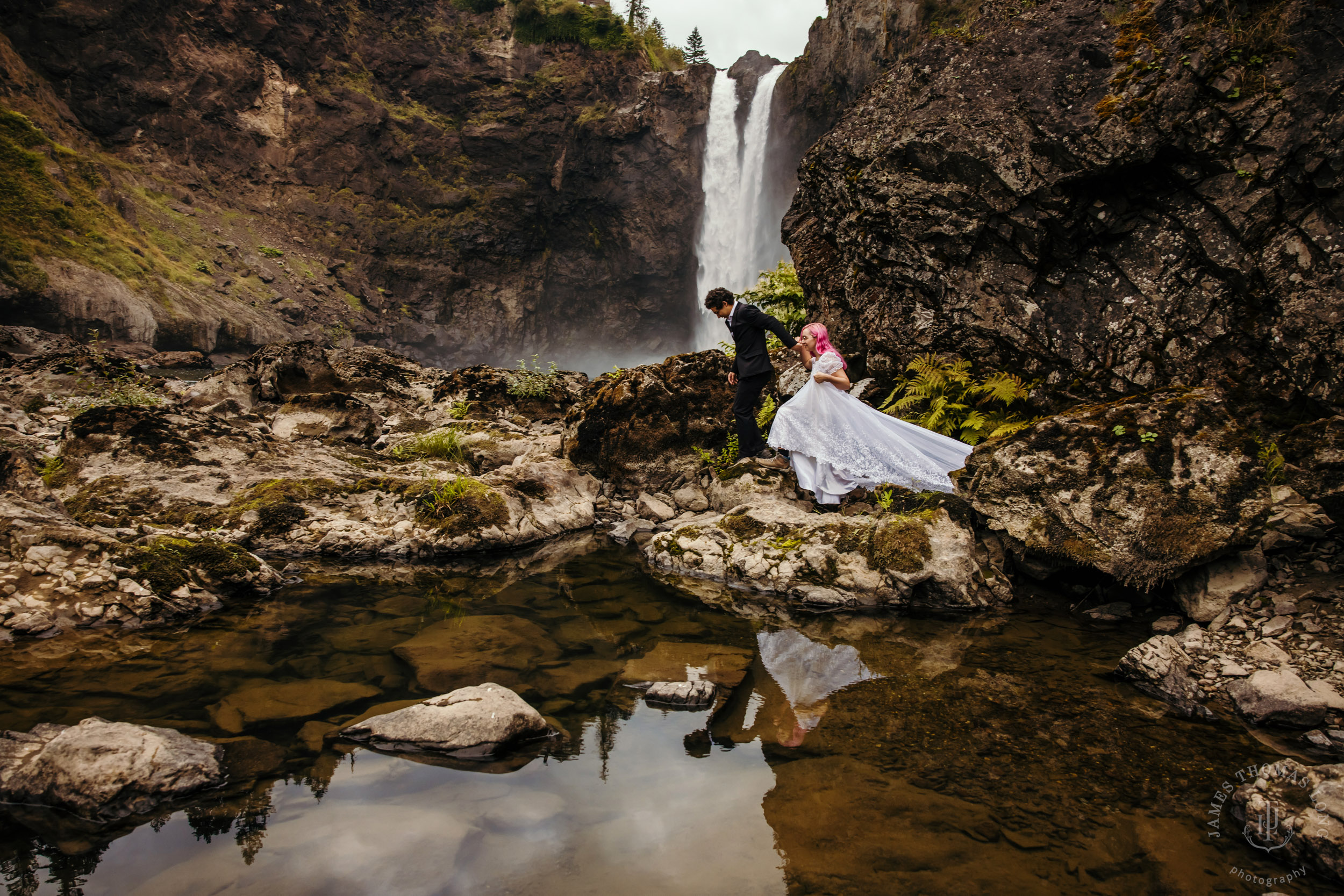 Snoqualmie Falls Salish Lodge wedding by Snoqualmie adventure wedding photographer James Thomas Long Photography