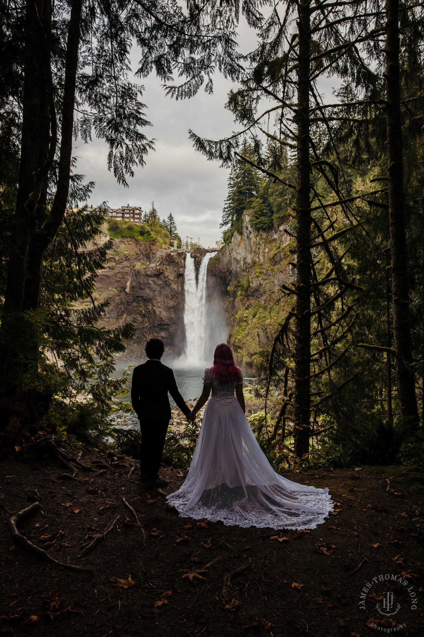 Snoqualmie Falls Salish Lodge wedding by Snoqualmie adventure wedding photographer James Thomas Long Photography