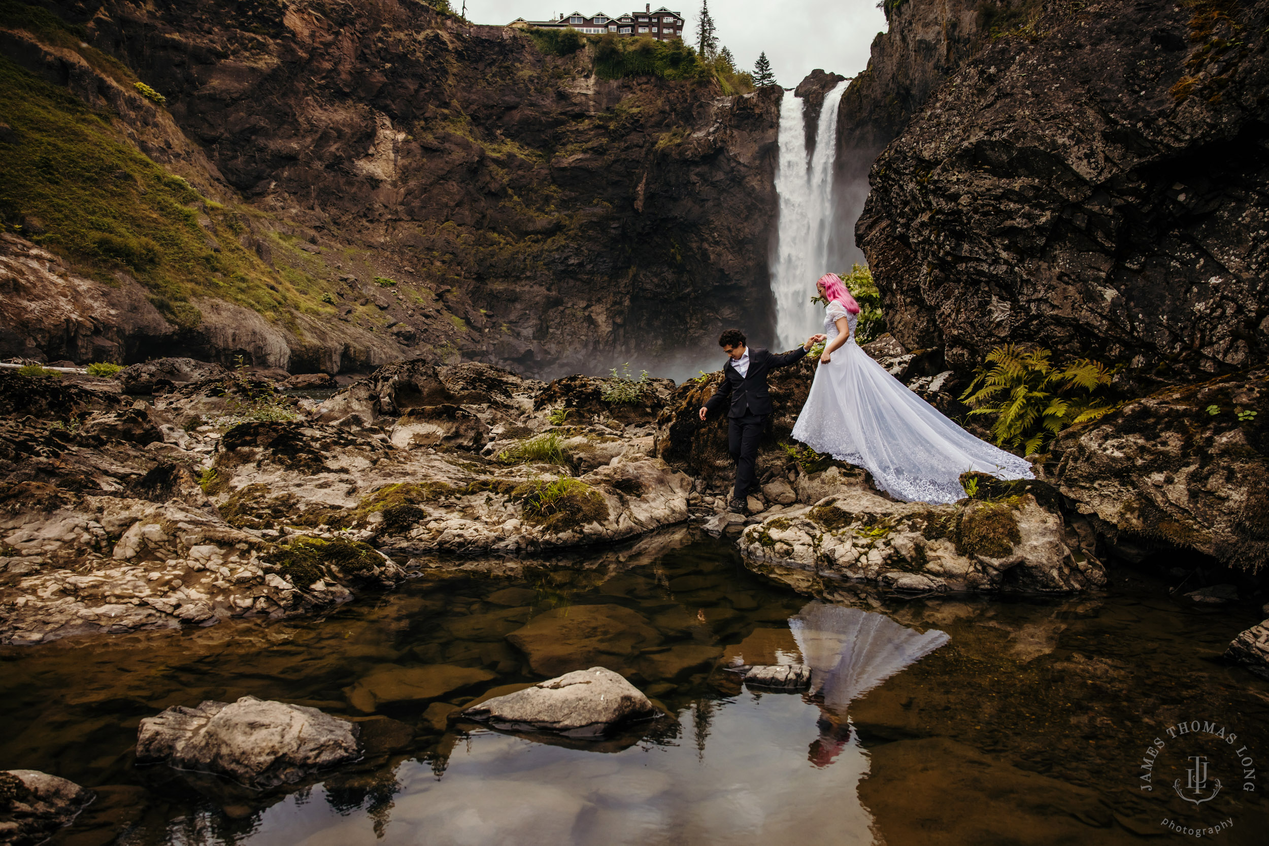 Snoqualmie Falls Salish Lodge wedding by Snoqualmie adventure wedding photographer James Thomas Long Photography