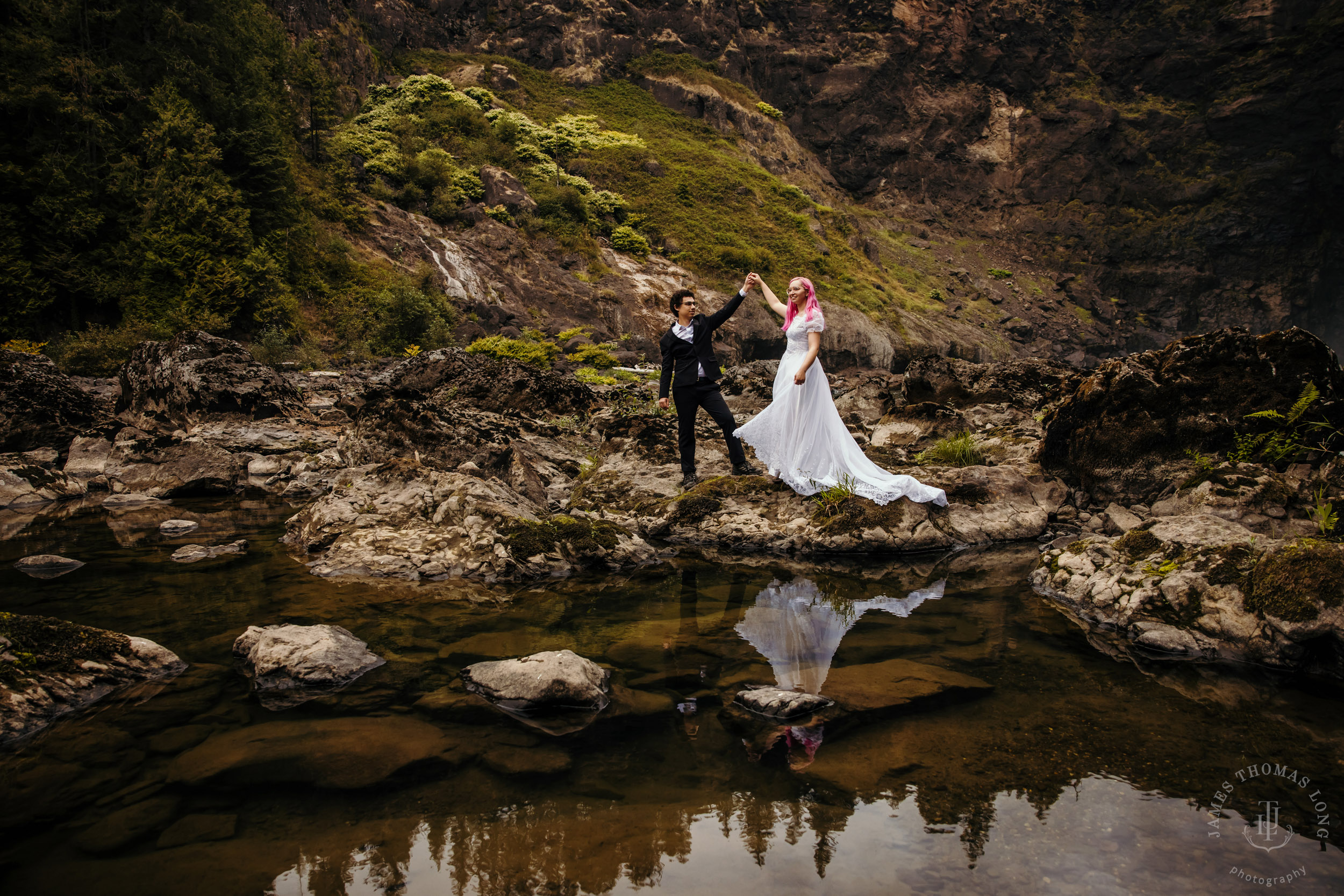 Snoqualmie Falls Salish Lodge wedding by Snoqualmie adventure wedding photographer James Thomas Long Photography