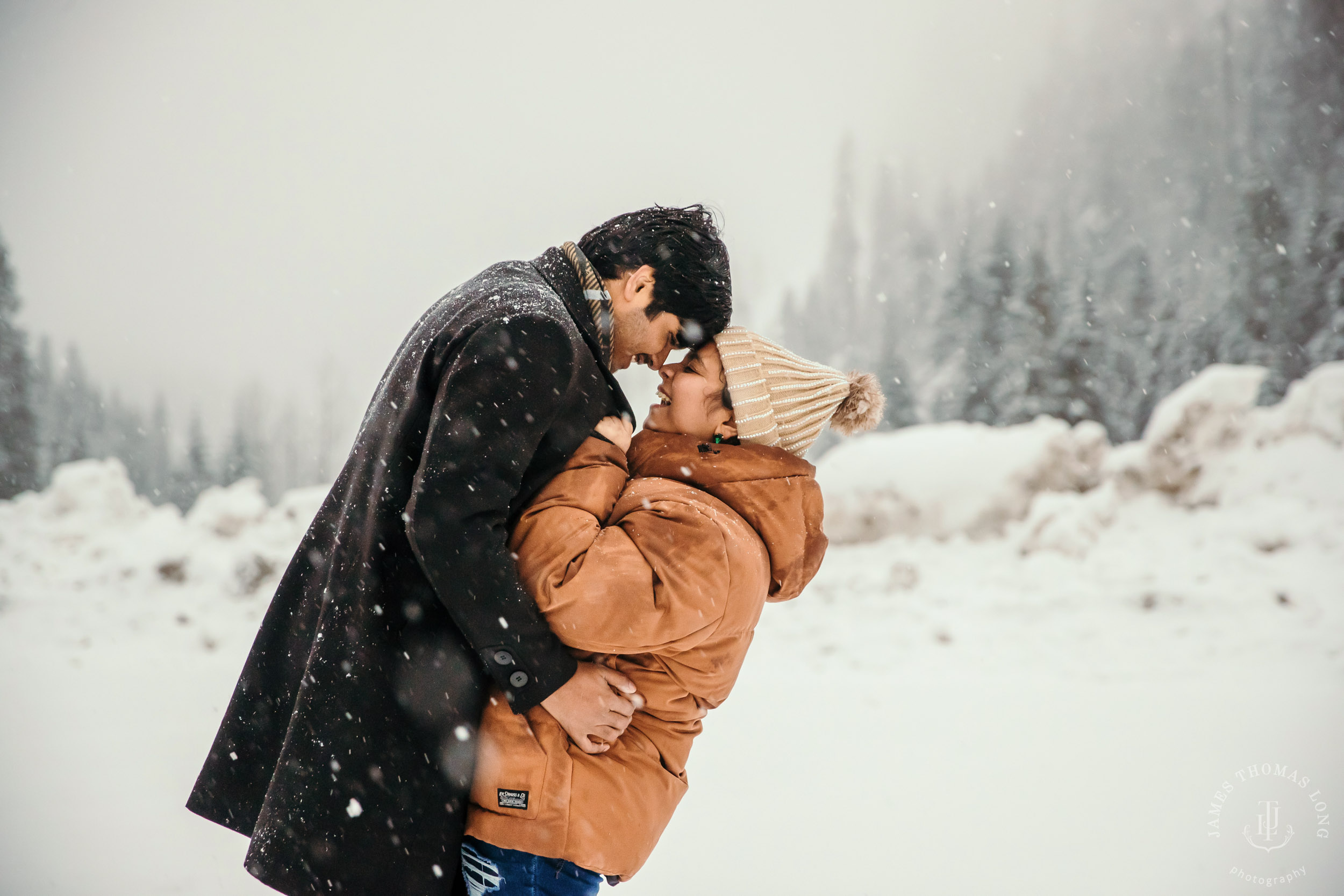 Snoqualmie Pass adventure engagement session by Snoqualmie wedding photographer James Thomas Long Photography