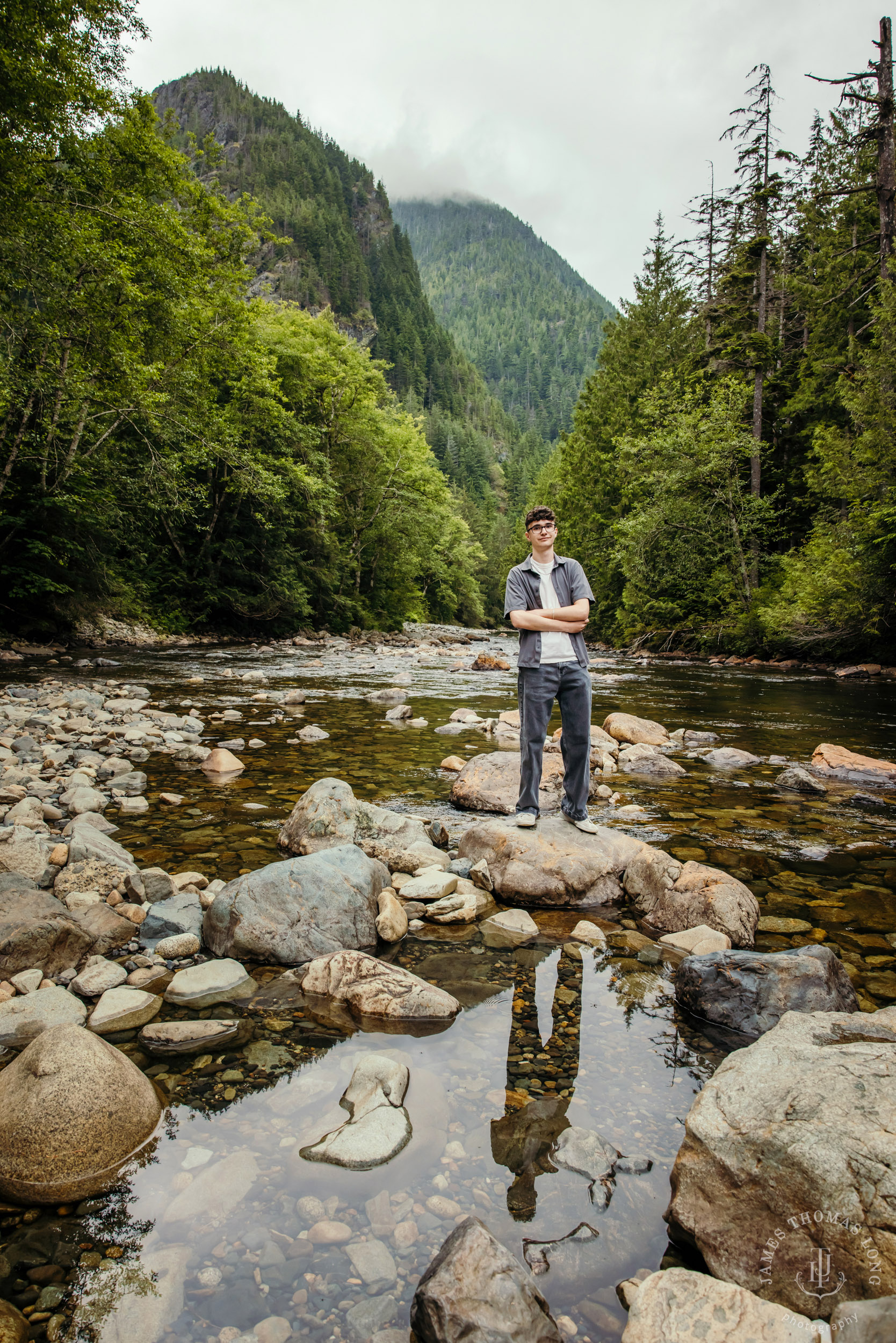 Cascade Mountain forest high school senior portrait session by Snoqualmie senior portrait photographer James Thomas Long Photography