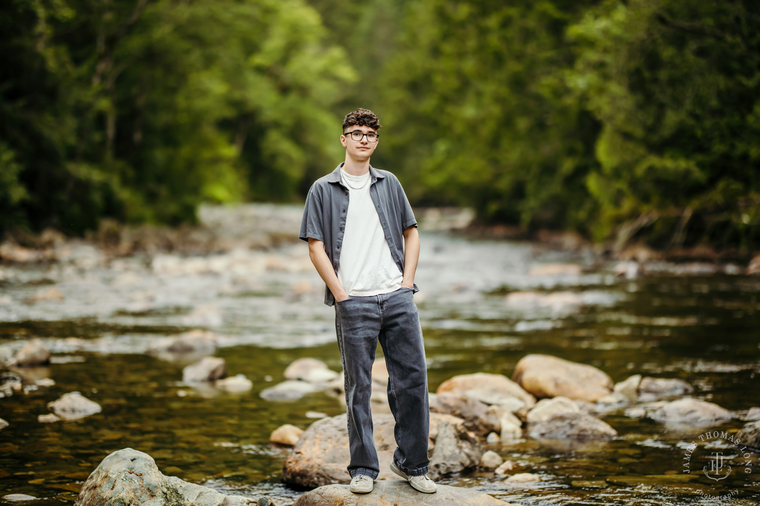 Cascade Mountain forest high school senior portrait session by Snoqualmie senior portrait photographer James Thomas Long Photography