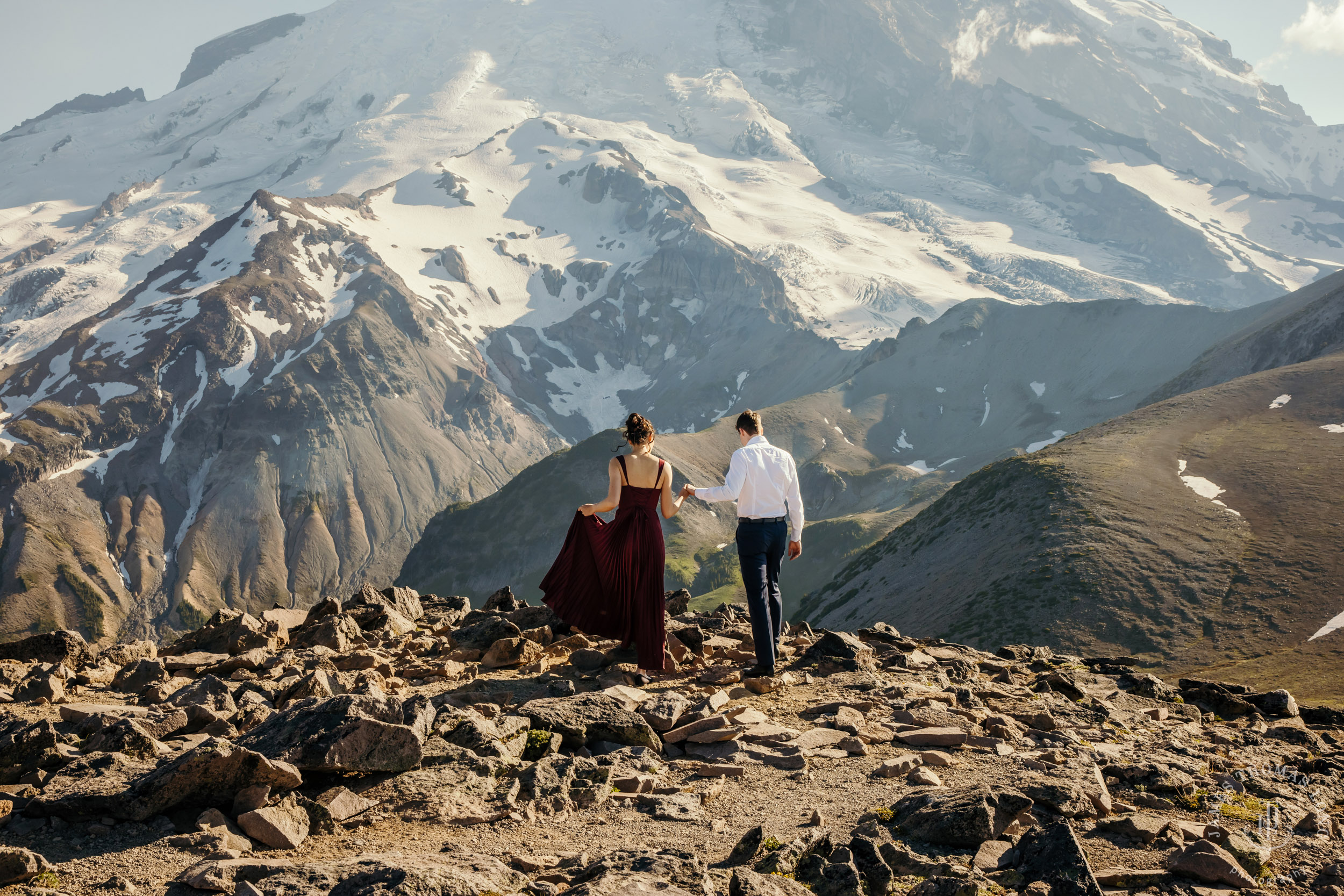 Mount Rainier adventure engagement session by Seattle adventure elopement photographer James Thomas Long Photography