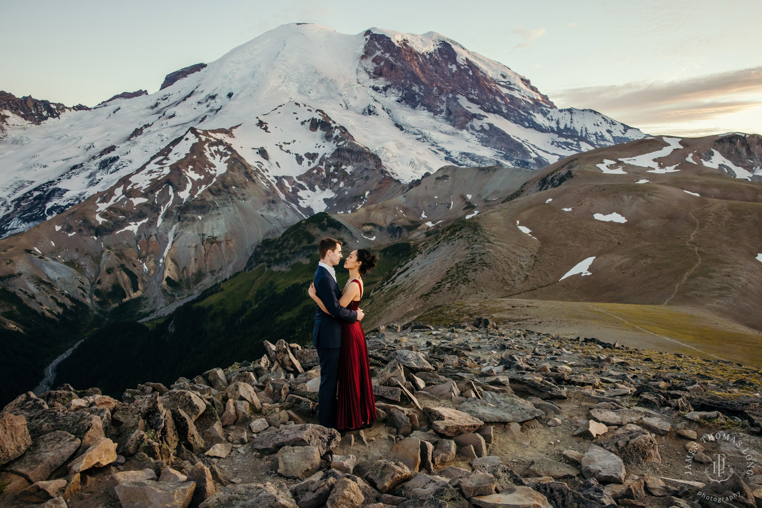 Mount Rainier adventure engagement session by Seattle adventure elopement photographer James Thomas Long Photography