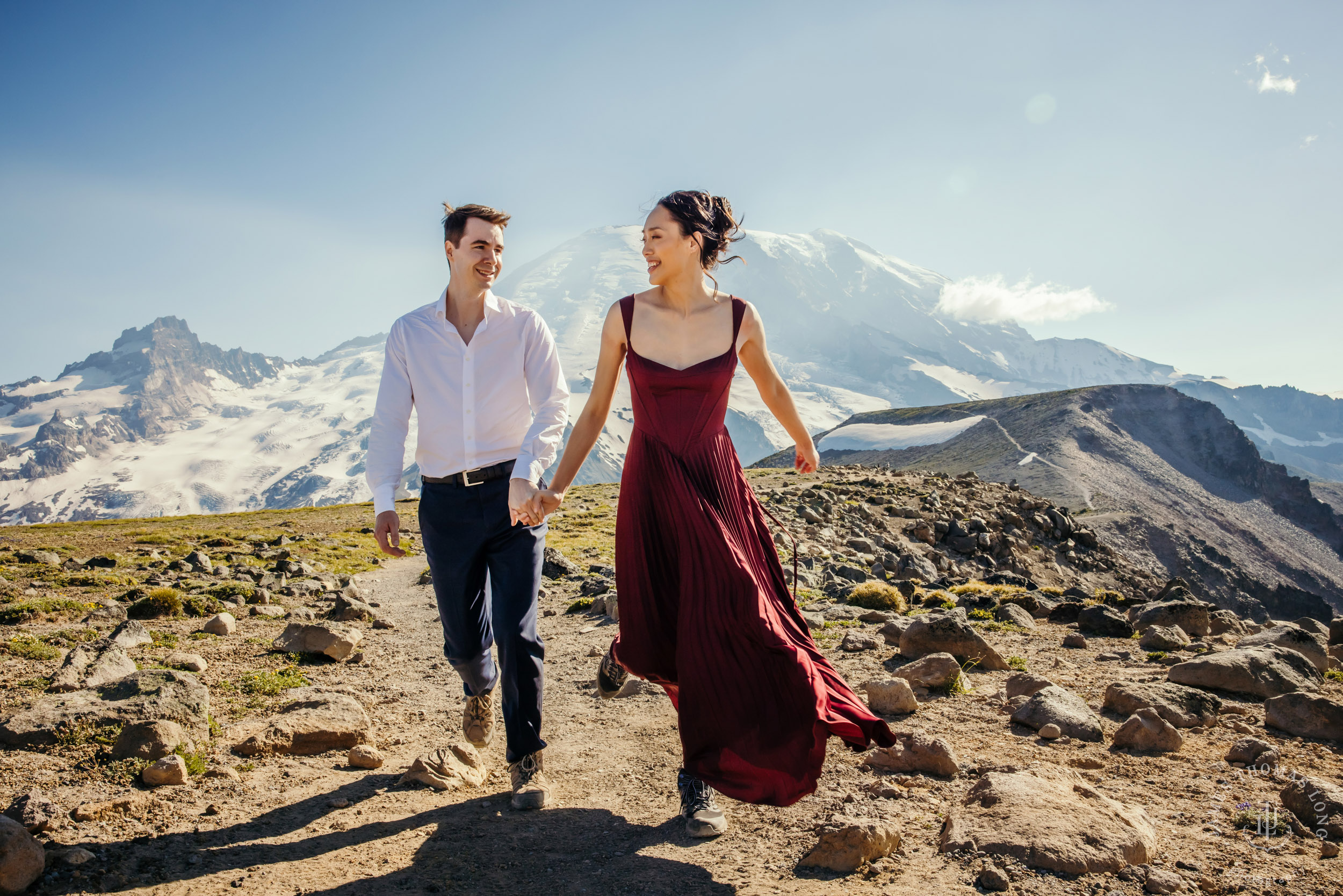 Mount Rainier adventure engagement session by Seattle adventure elopement photographer James Thomas Long Photography