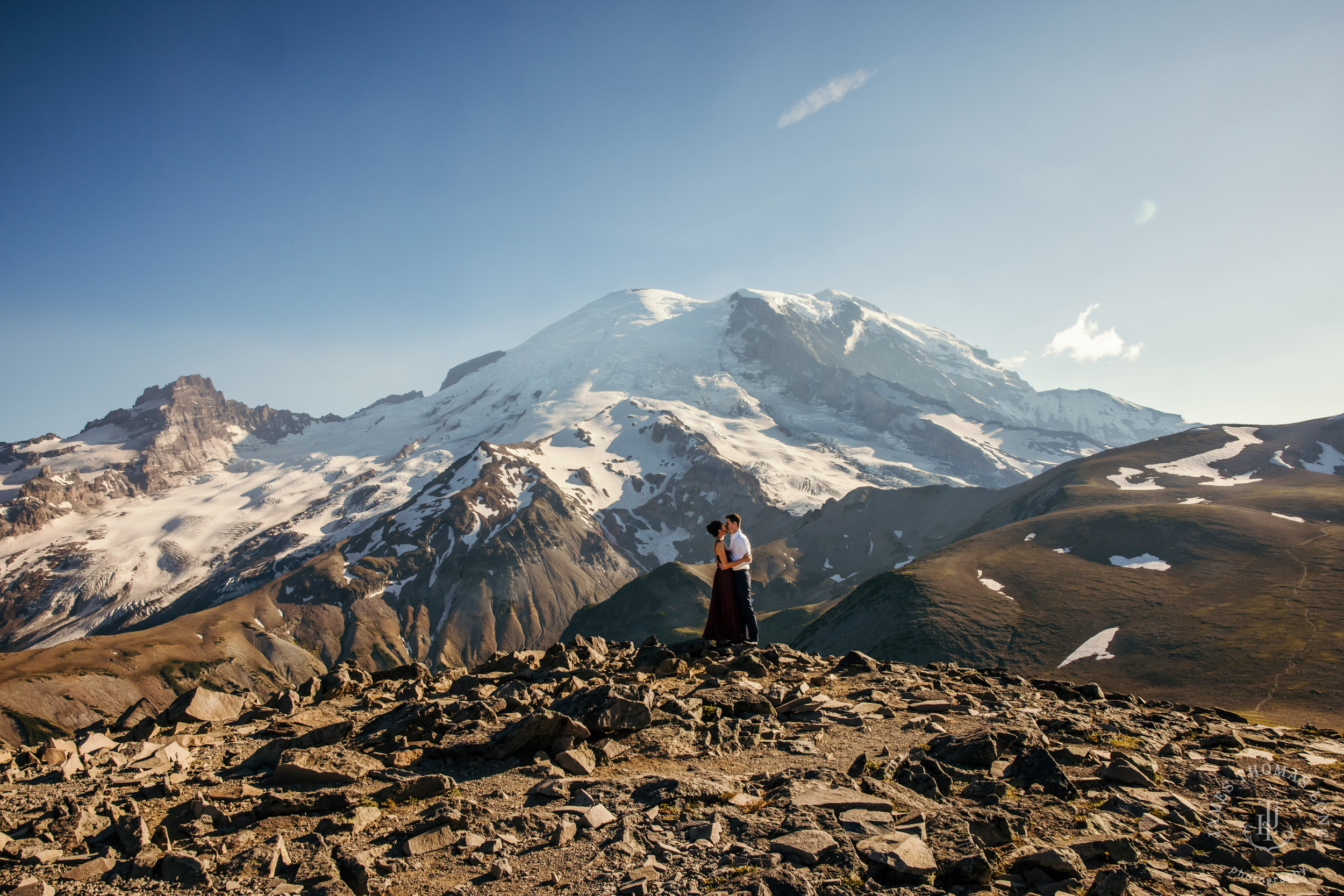 Mount Rainier adventure engagement session by Seattle adventure elopement photographer James Thomas Long Photography