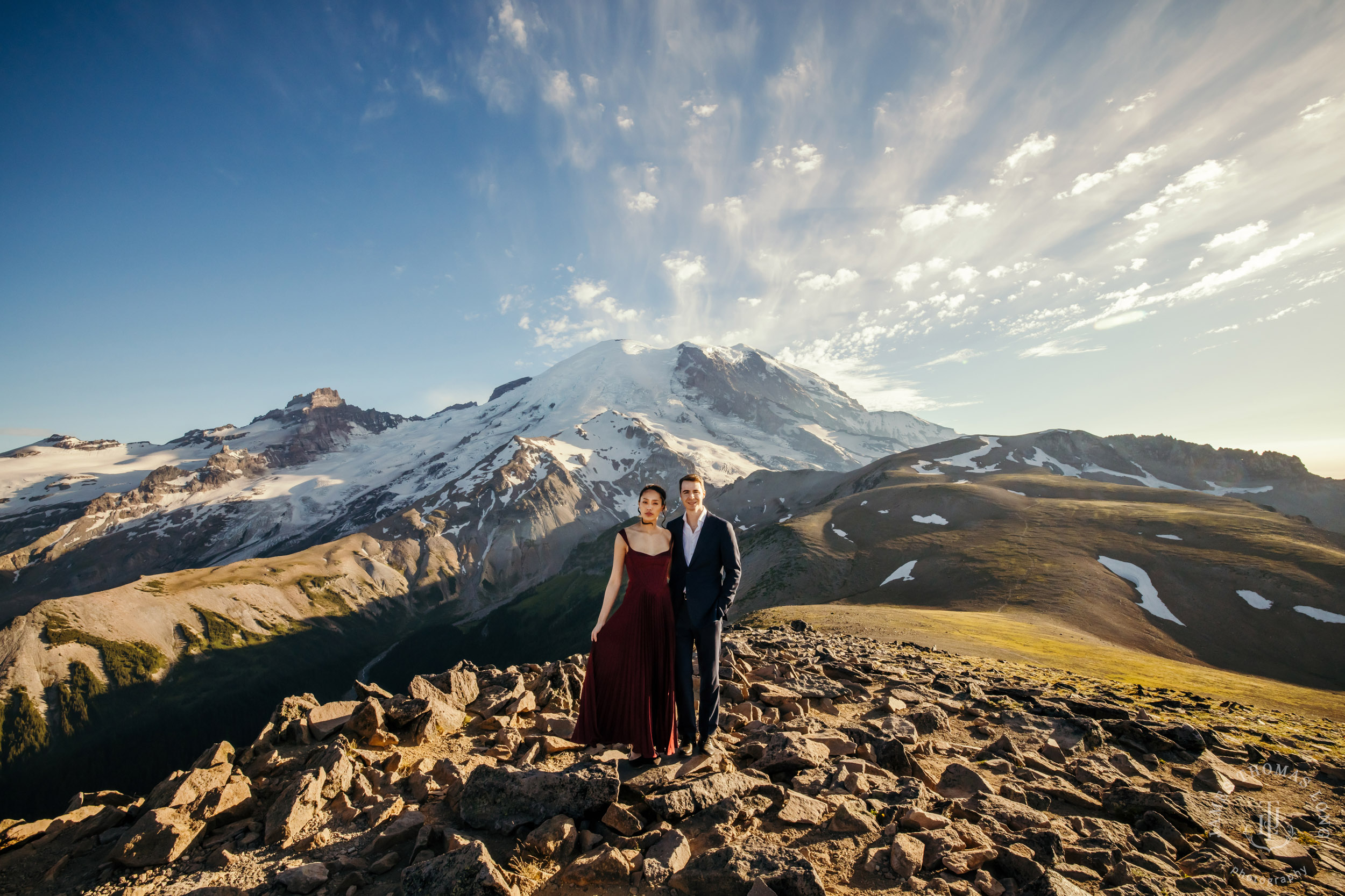 Mount Rainier adventure engagement session by Seattle adventure elopement photographer James Thomas Long Photography