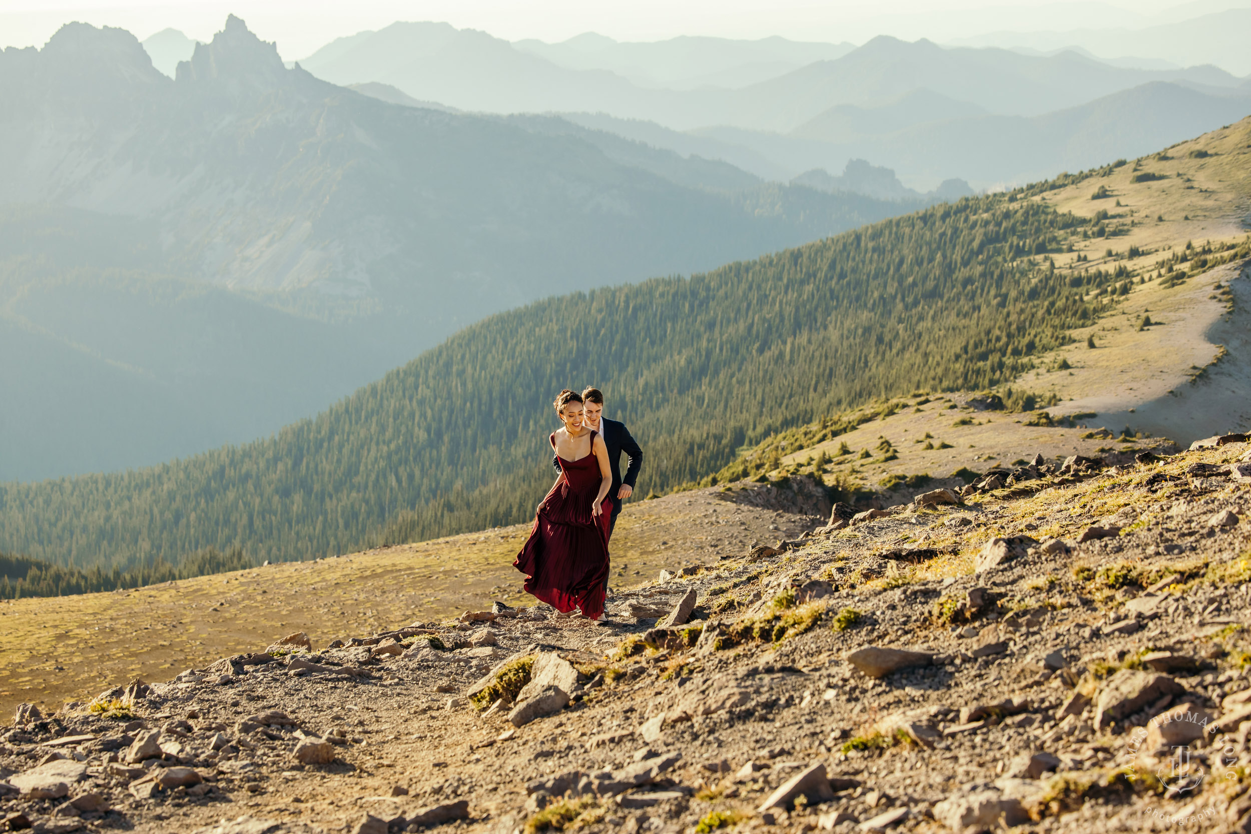 Mount Rainier adventure engagement session by Seattle adventure elopement photographer James Thomas Long Photography