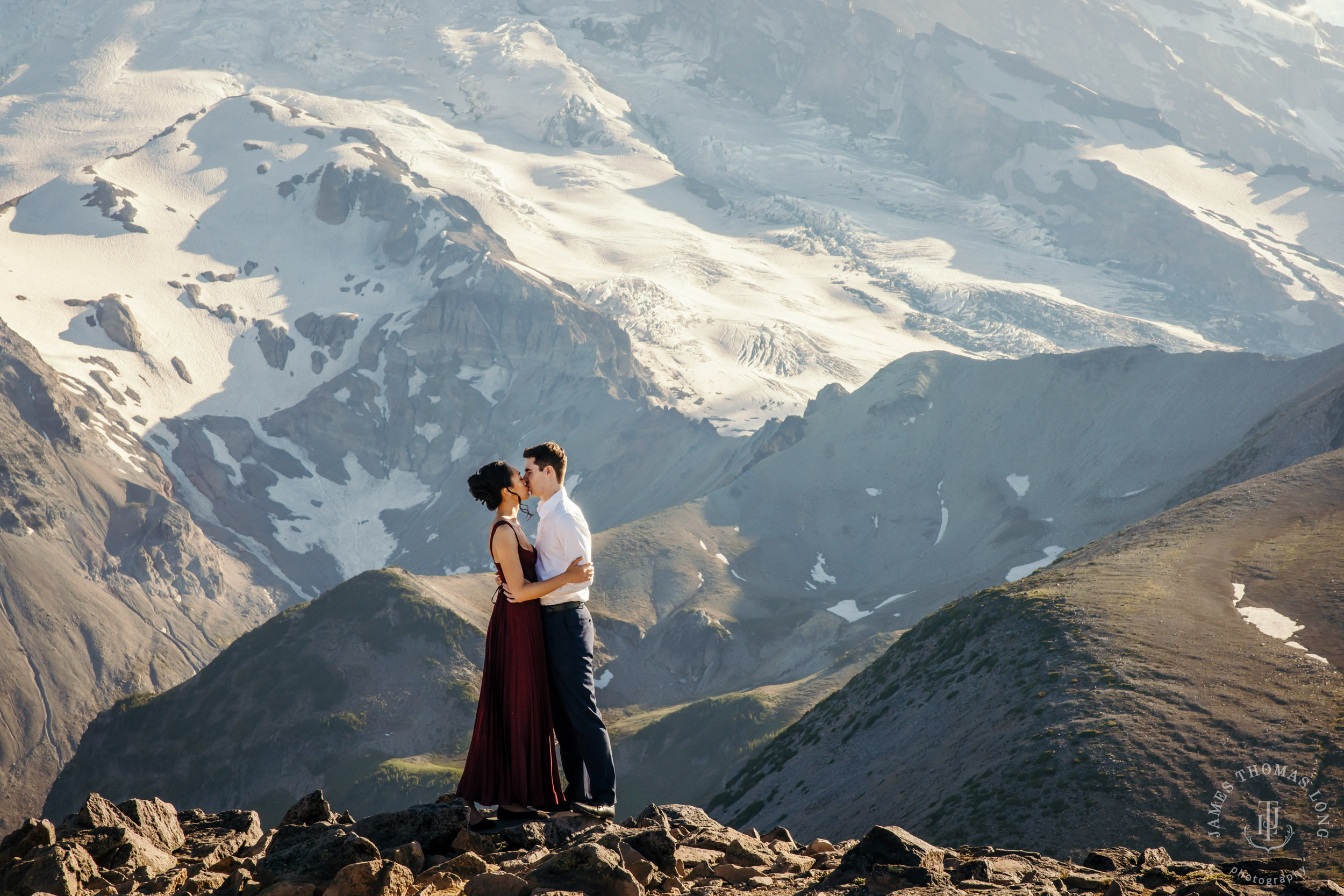 Mount Rainier adventure engagement session by Seattle adventure elopement photographer James Thomas Long Photography