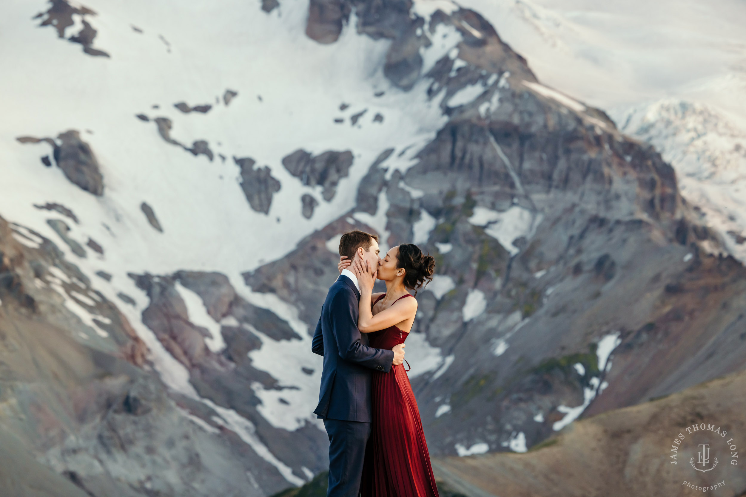 Mount Rainier adventure engagement session by Seattle adventure elopement photographer James Thomas Long Photography