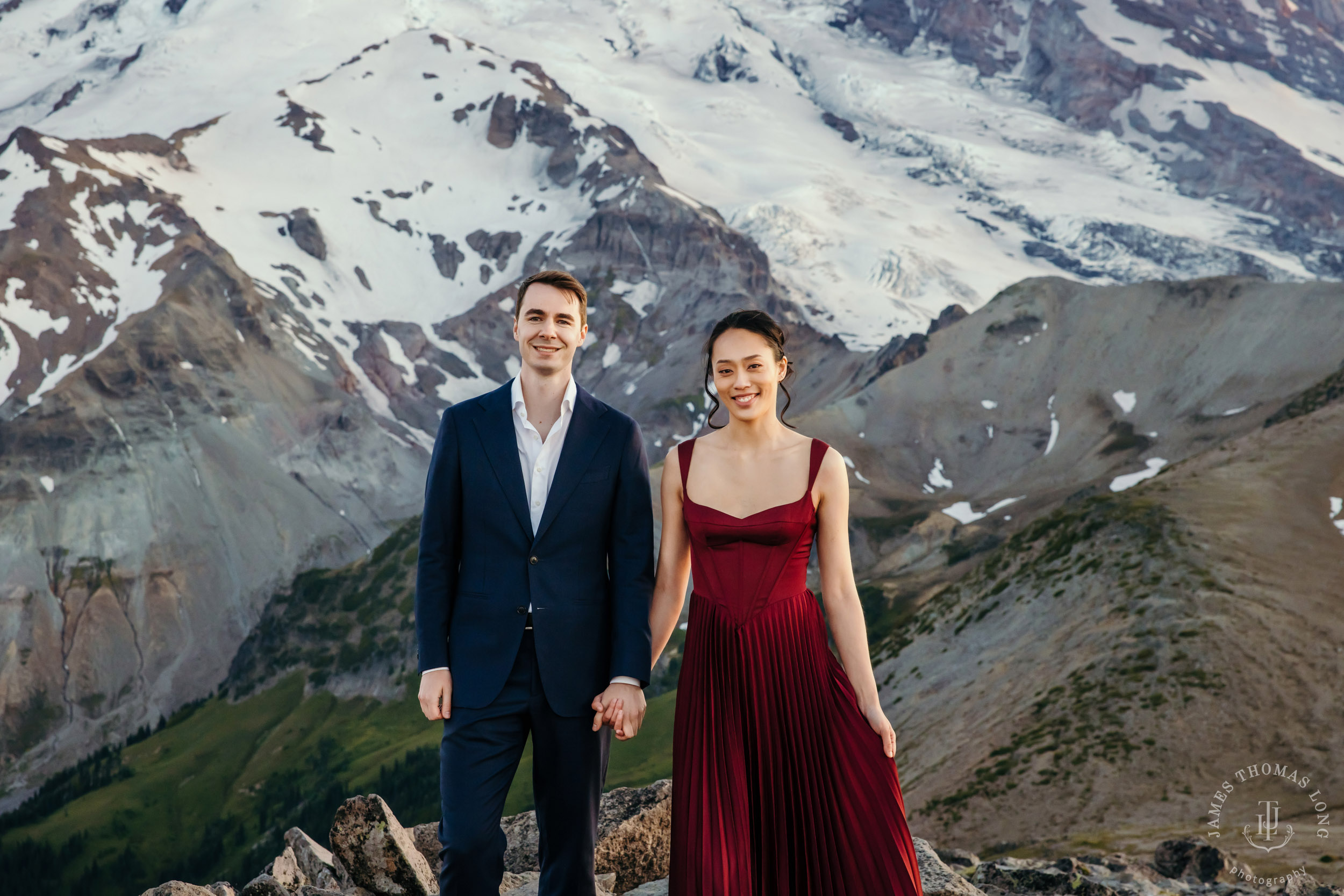 Mount Rainier adventure engagement session by Seattle adventure elopement photographer James Thomas Long Photography