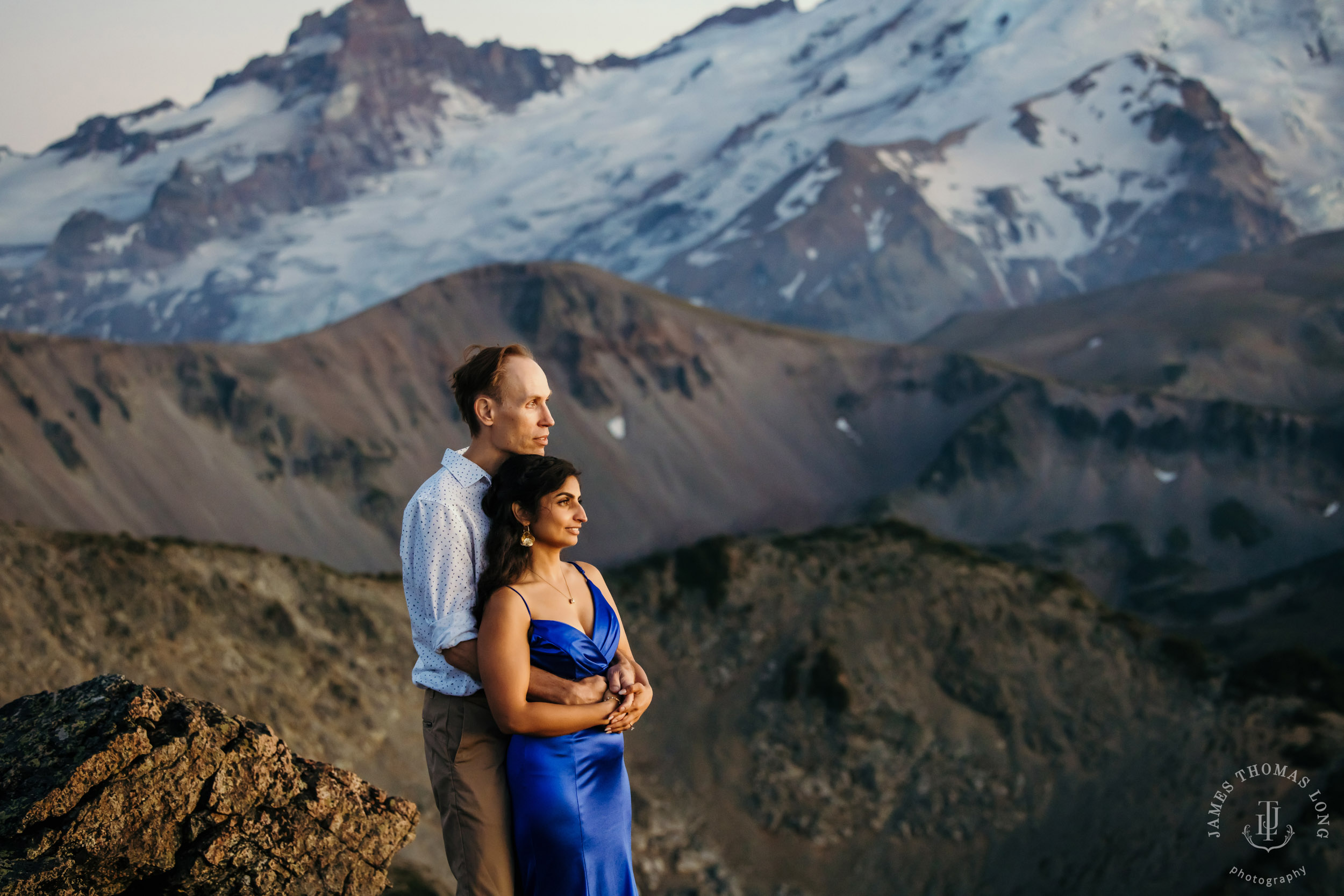 Mount Rainier adventure engagement by Seattle adventure wedding photographer James Thomas Long Photography