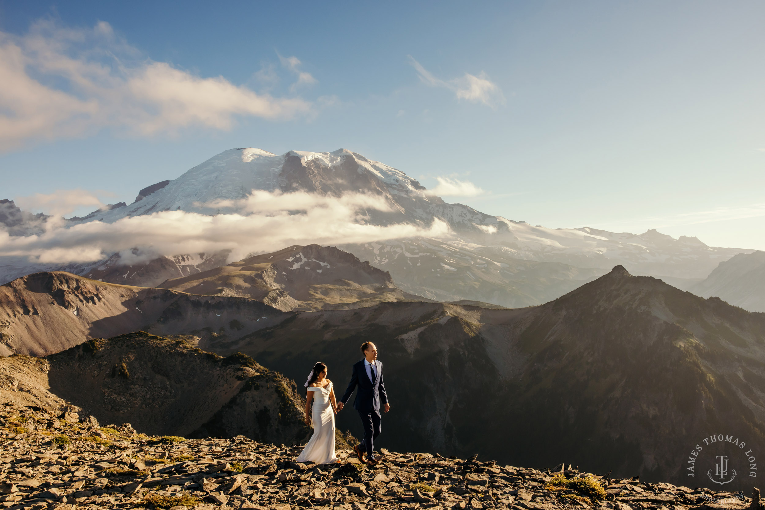 Mount Rainier adventure engagement by Seattle adventure wedding photographer James Thomas Long Photography