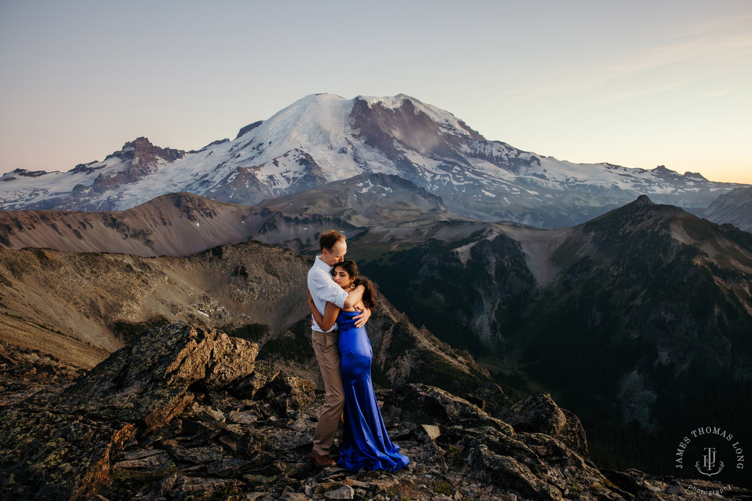 Mount Rainier adventure engagement by Seattle adventure wedding photographer James Thomas Long Photography