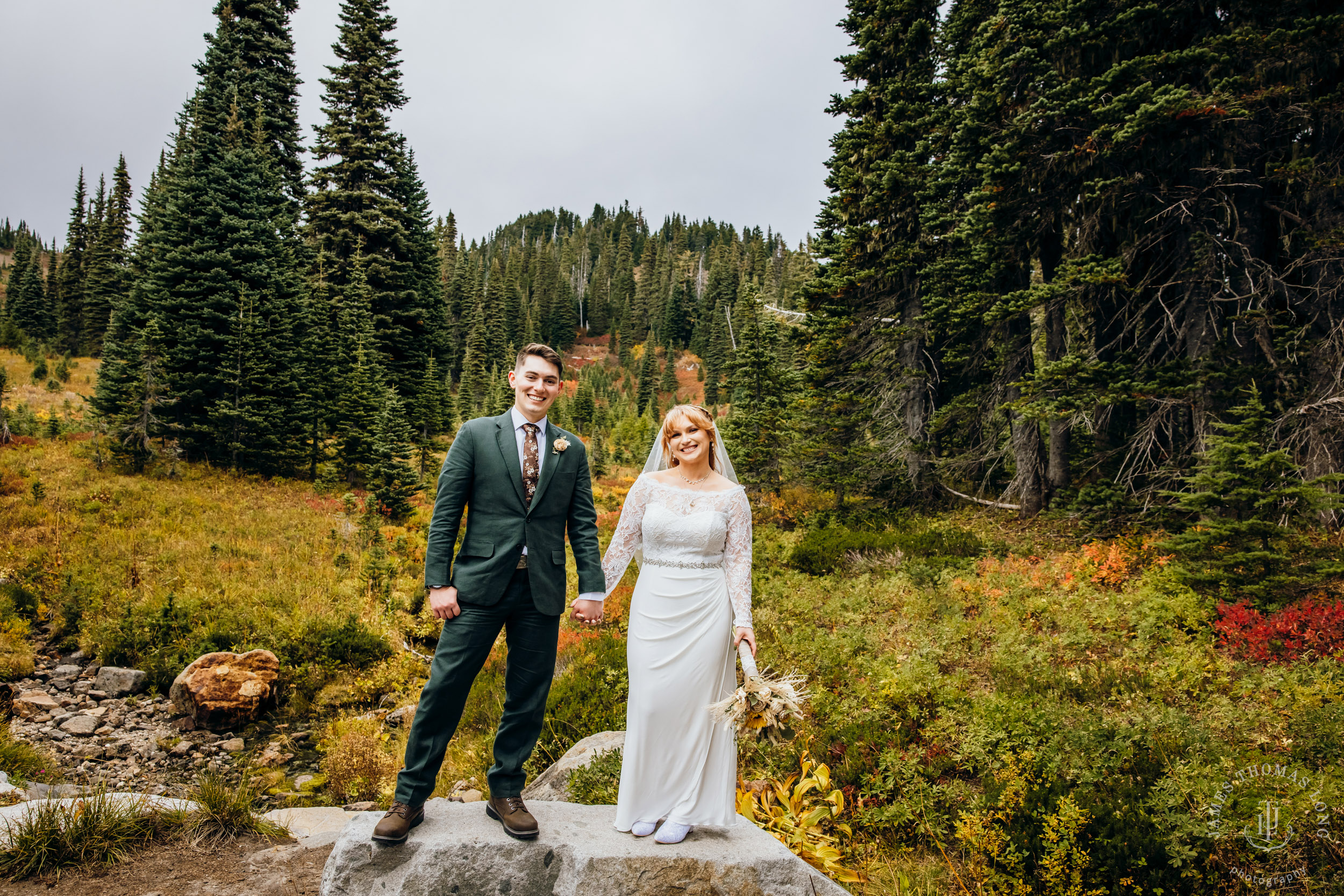 Mount Rainier elopement by Seattle adventure wedding photographer James Thomas Long Photography
